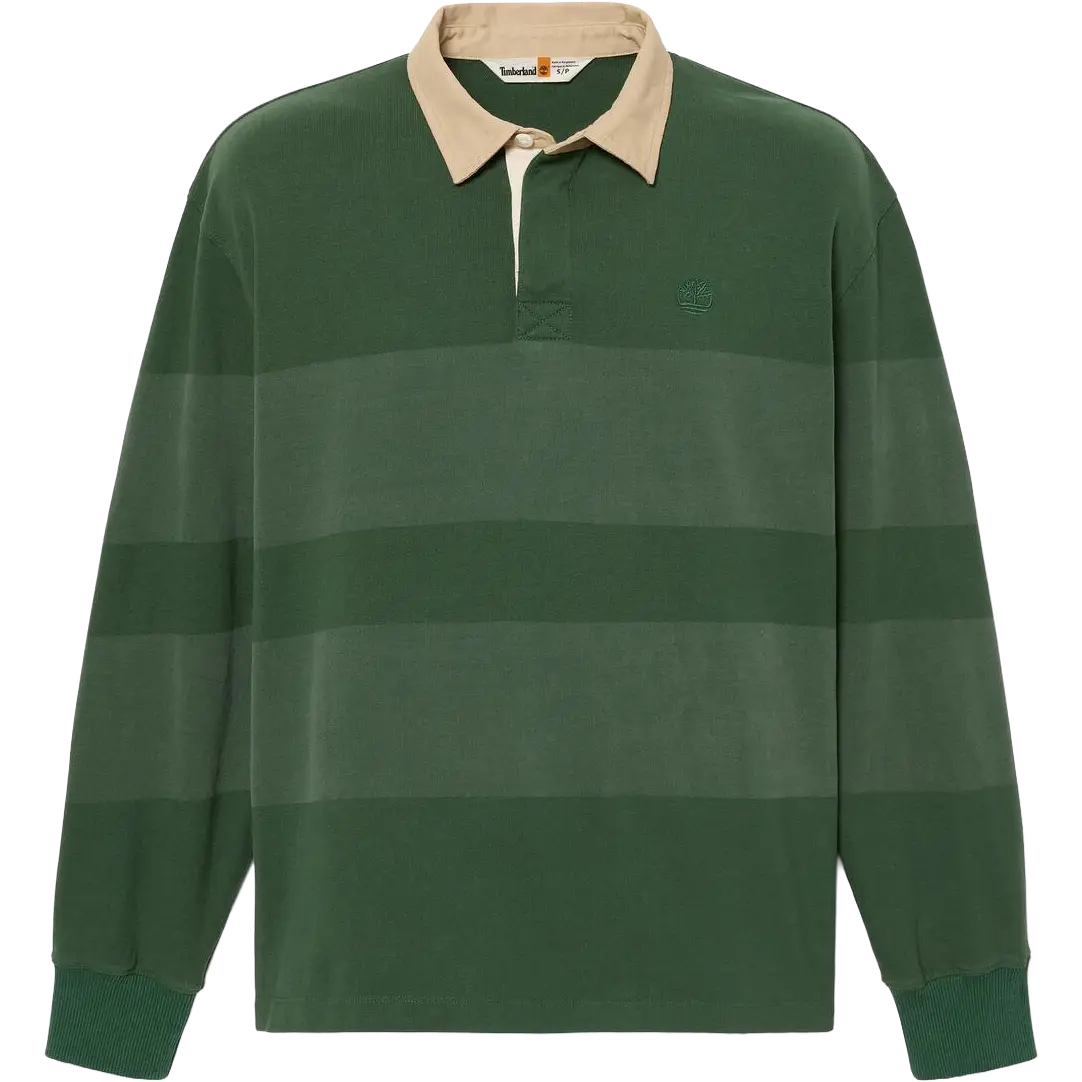 Timberland LS Striped Rugby Polo Men - Pineneedle - M - Langærmet T-shirts
