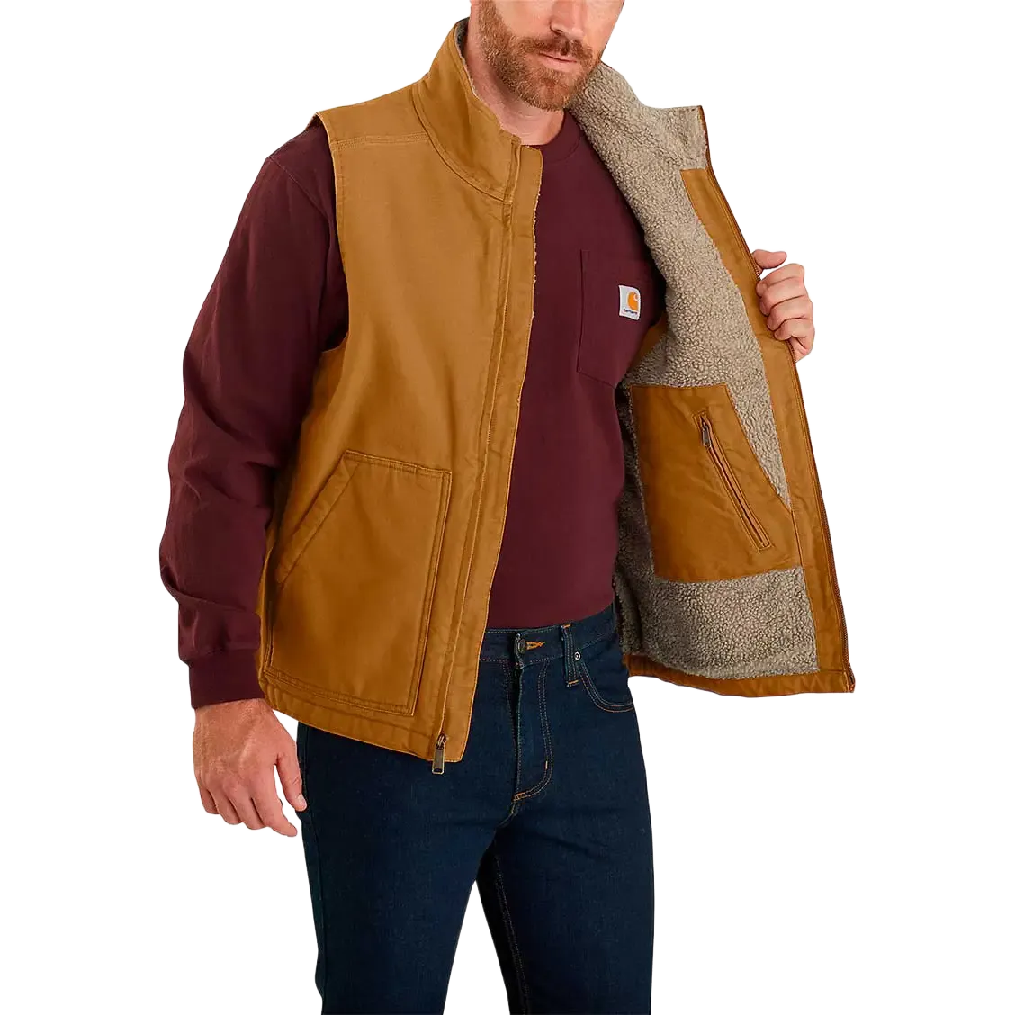 Washed Duck Lined Mock Neck Vest Men herrevest