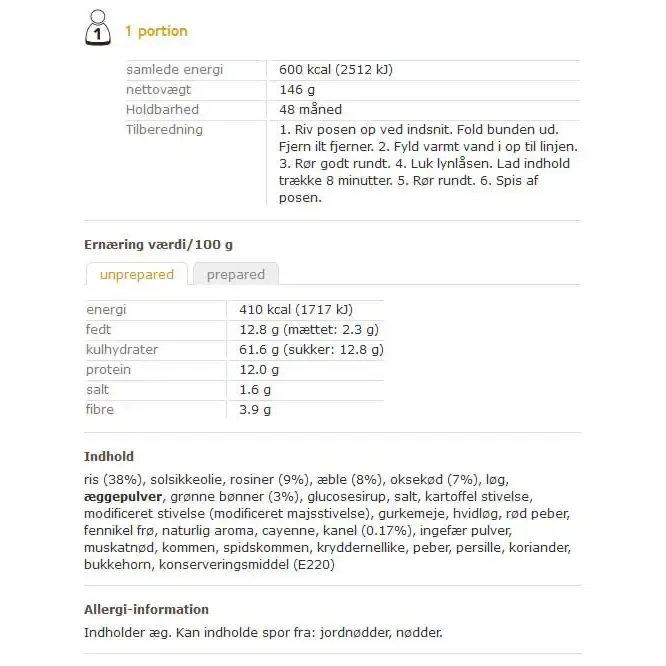 Bobotie måltid