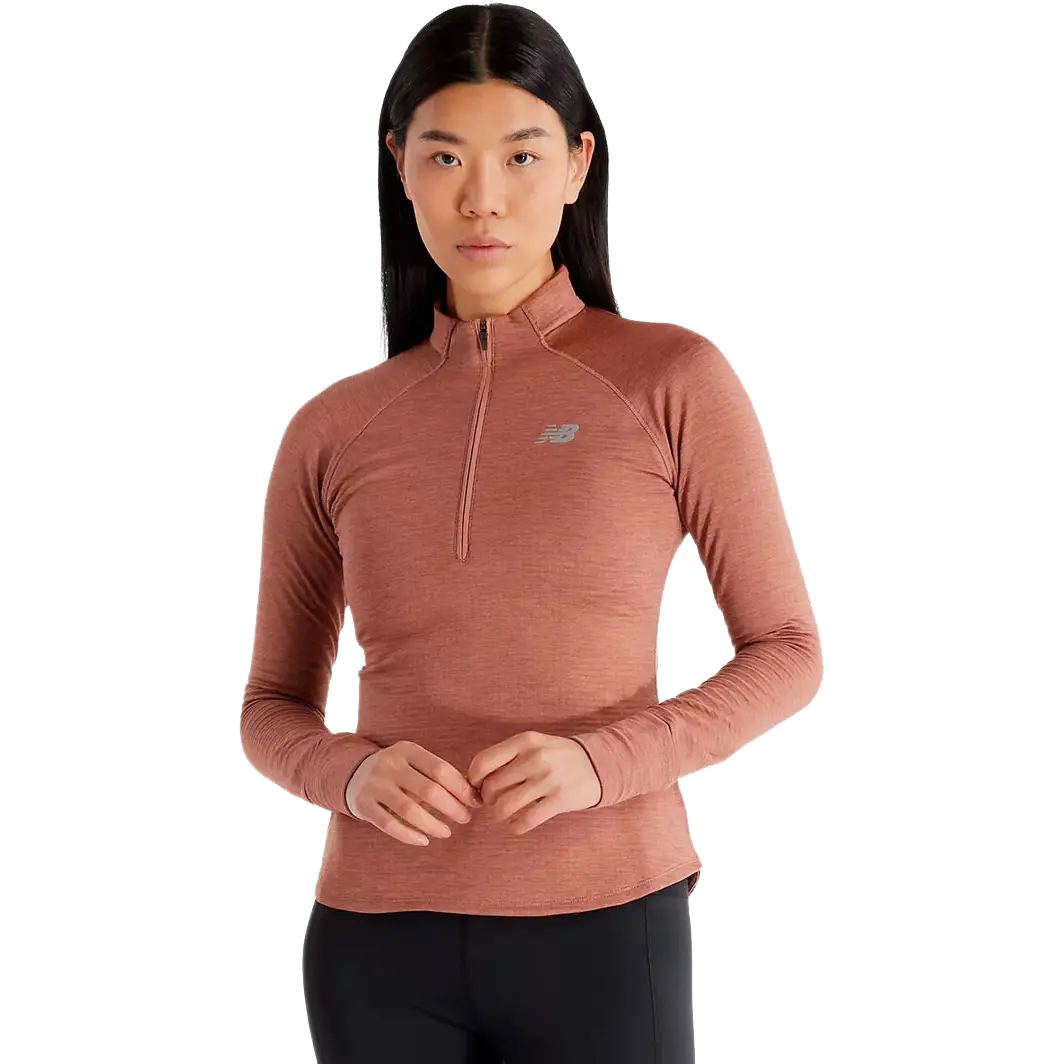 New Balance Athletics Heat Grid Half Zip Women - Sparrow Heather - L - Tynde trøjer