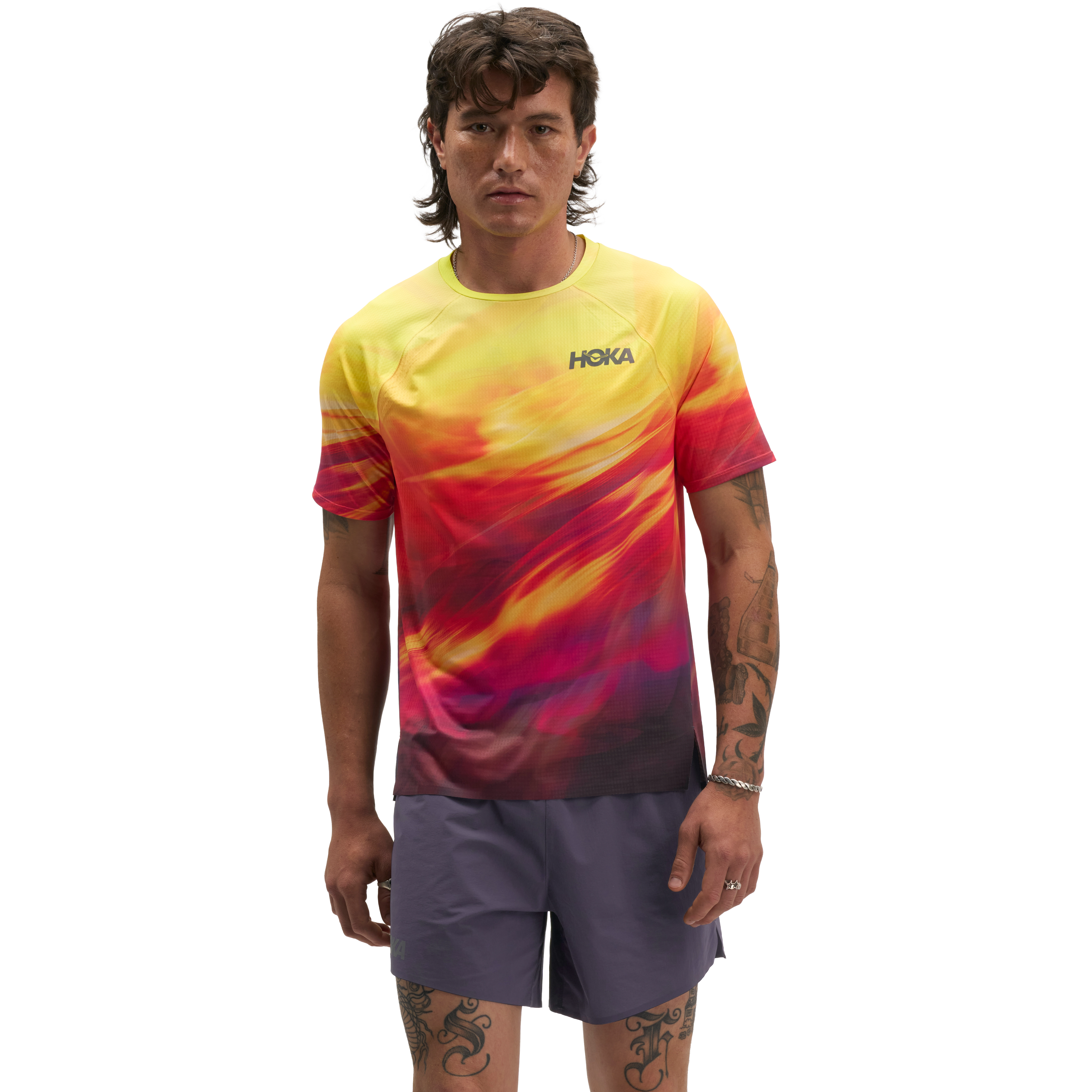 HOKA One One Race Day Short Sleeve TR PRT - Hoka Citrus Prt - L - Løbe t-shirt