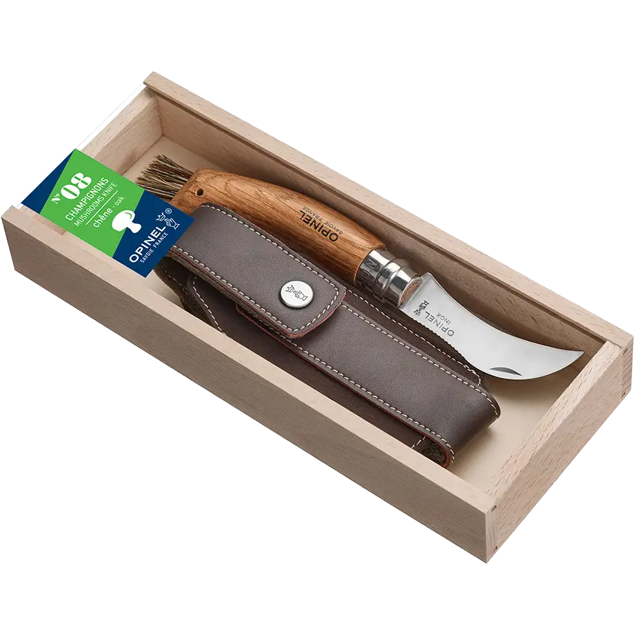 Opinel Svampeknive No.8 m/ læderskede, gaveæske - Brun - One size - Tools og knive