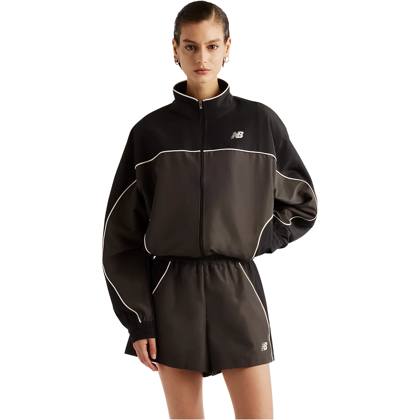New Balance Trackside Woven Jacket Women - Black Cement - M - Løbejakker