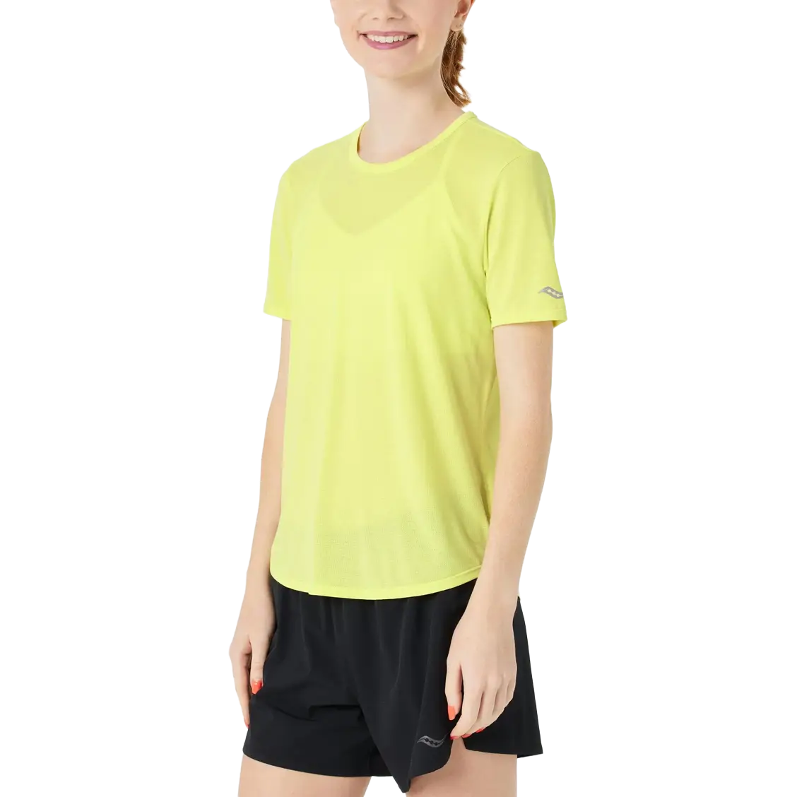 Saucony Stopwatch Short Sleeve Women - Sunny Lime Heather - M - Løbe t-shirt