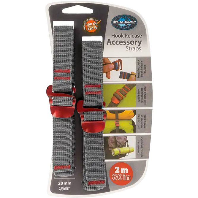 Sea to Summit Accessory Strap w/Hook 20mm 2,0m pakremme 2 stk. - Red - 2m - Rygsække