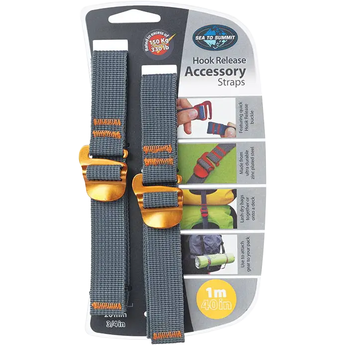 Sea to Summit Accessory Strap w/Hook 20mm 1,0m pakremme 2 stk. - Yellow - 1 m - Rygsække