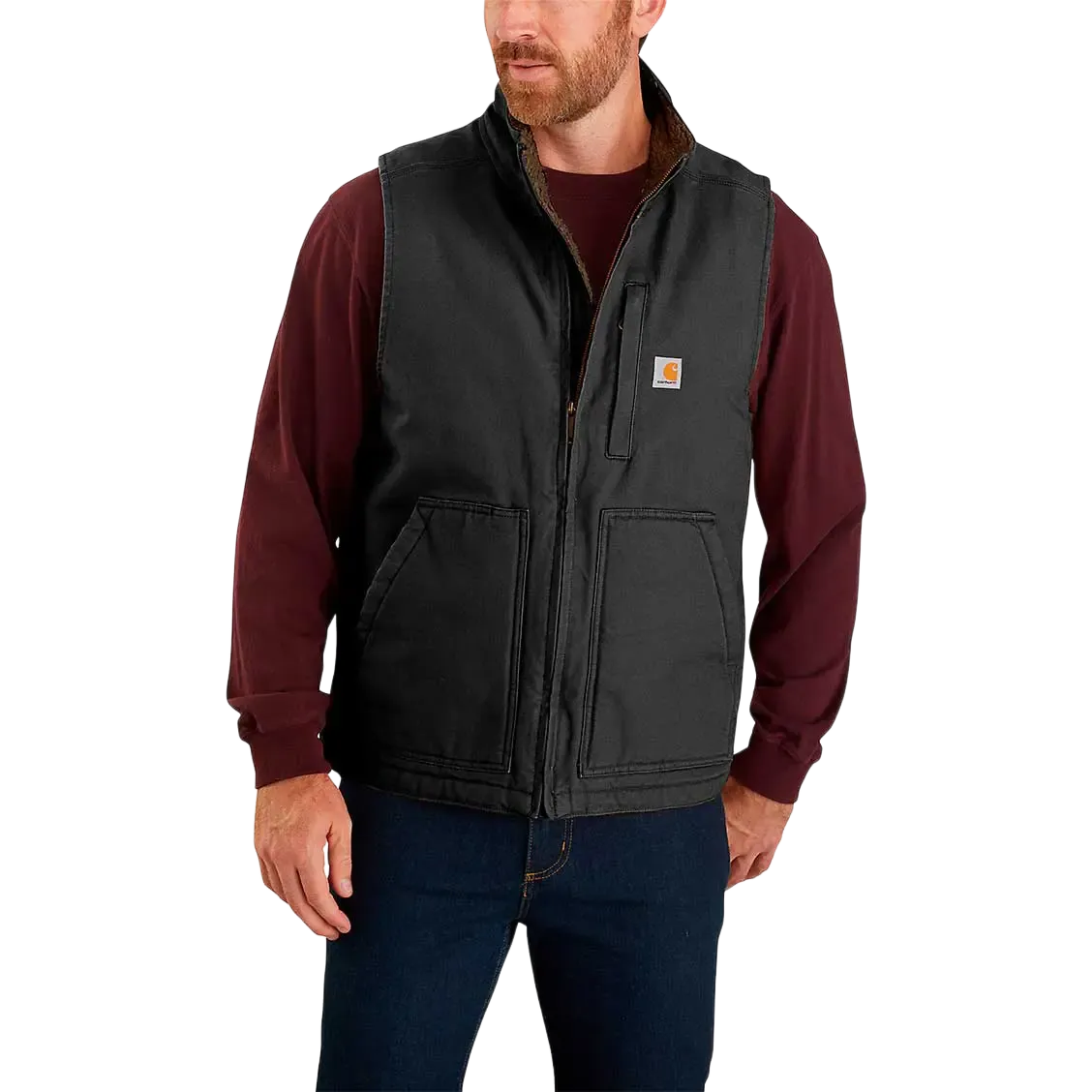Washed Duck Lined Mock Neck Vest Men herrevest