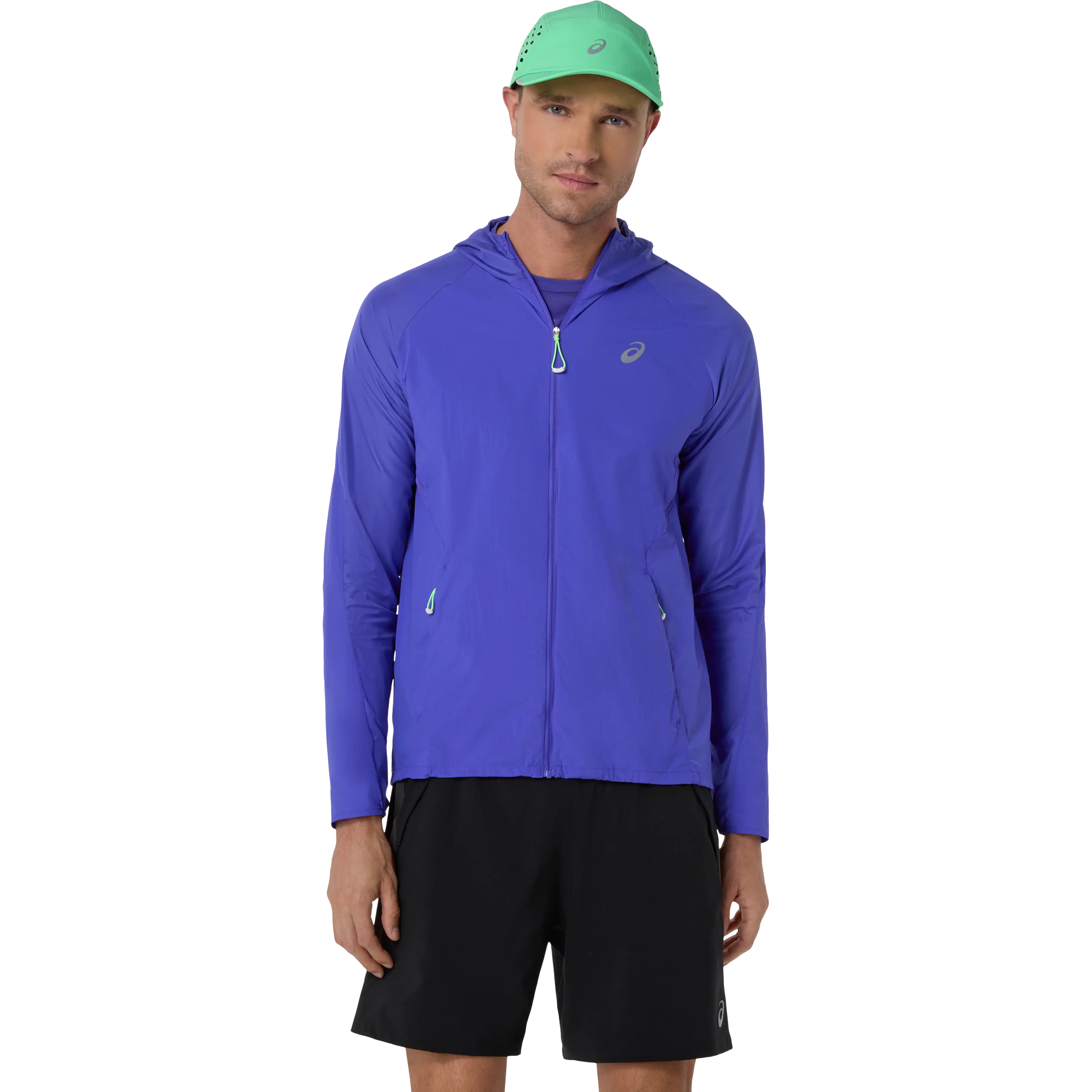 Asics Road Packable Jacket Men - Cobalt Burst/Illuminate Green - L - Løbejakker