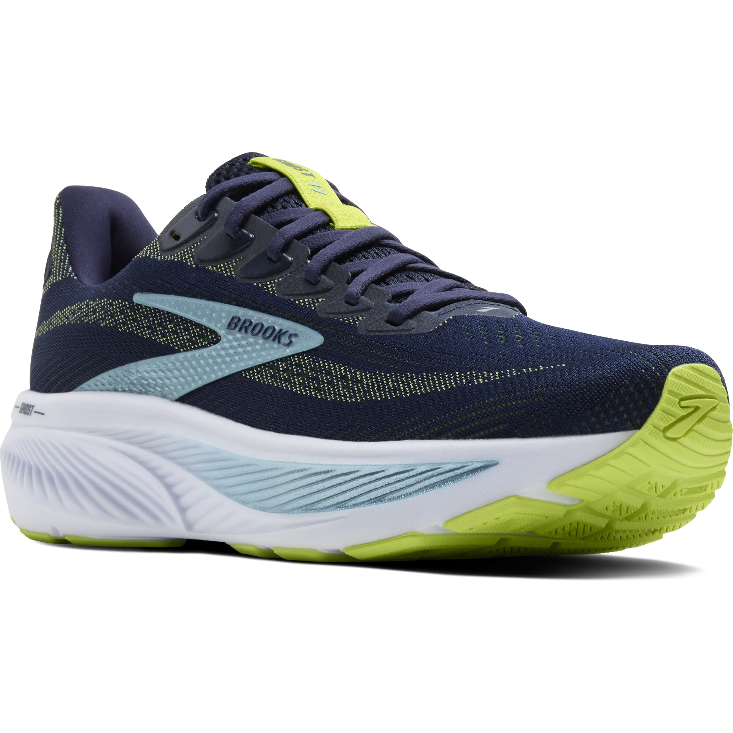 Brooks Ghost 17 Wide Men - Peacoat/Lime/Blue - US11/UK10/45 - Mængdetræningssko