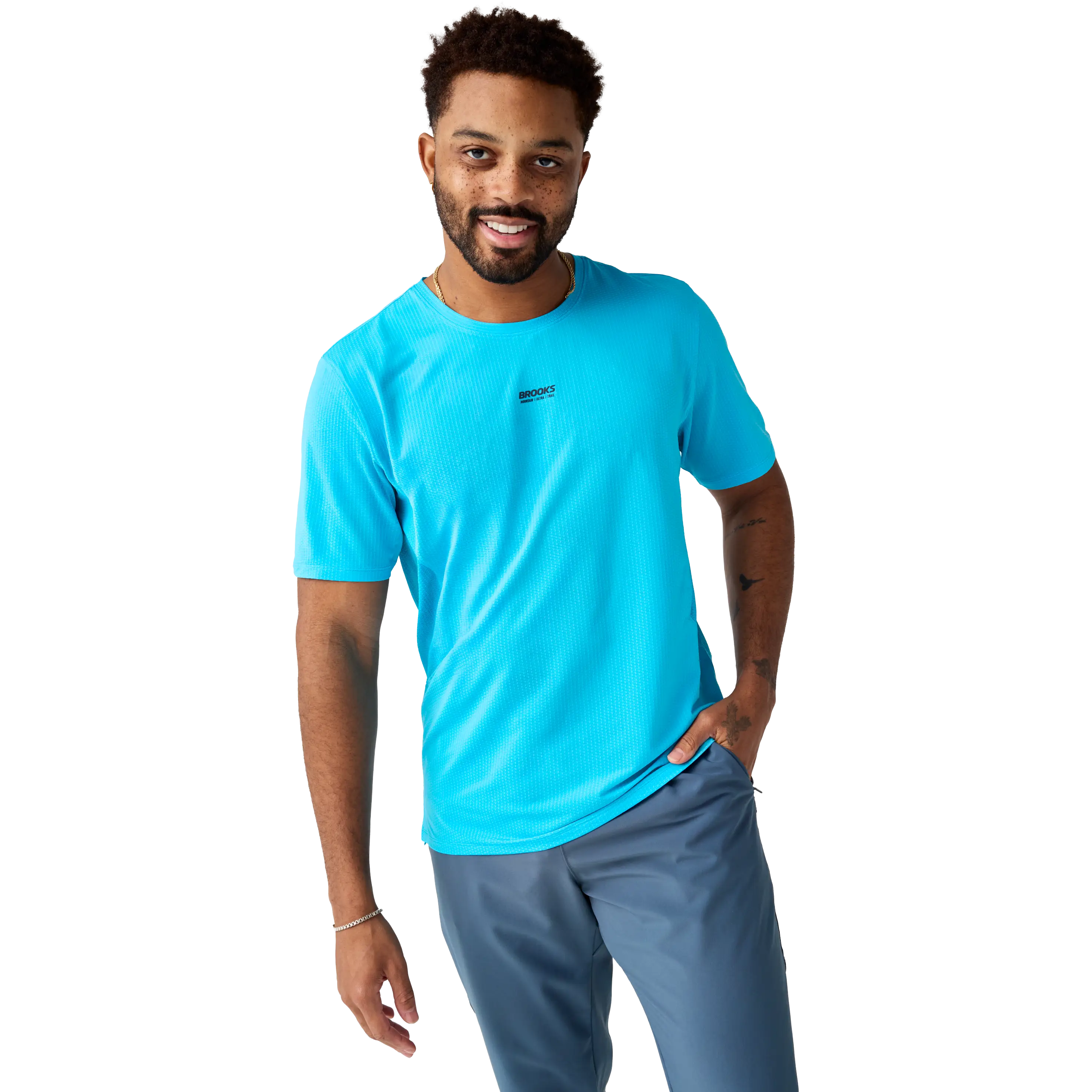 Brooks High Point Short Sleeve 2.0 Men - Blazing Blue/Atomic Blue - M - Løbe t-shirt