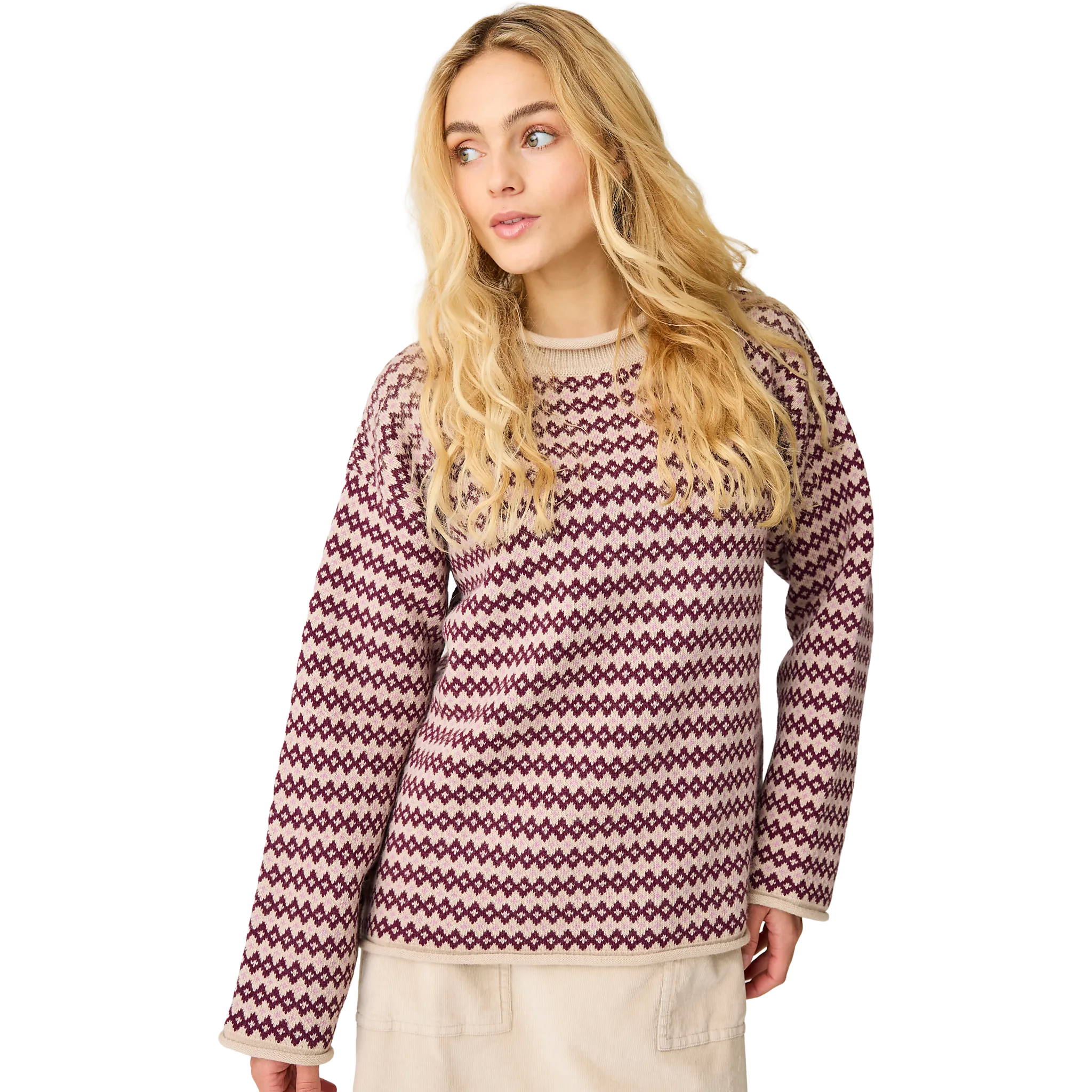 Lambswool Jacquard Roll-Edge Sweater Wom
