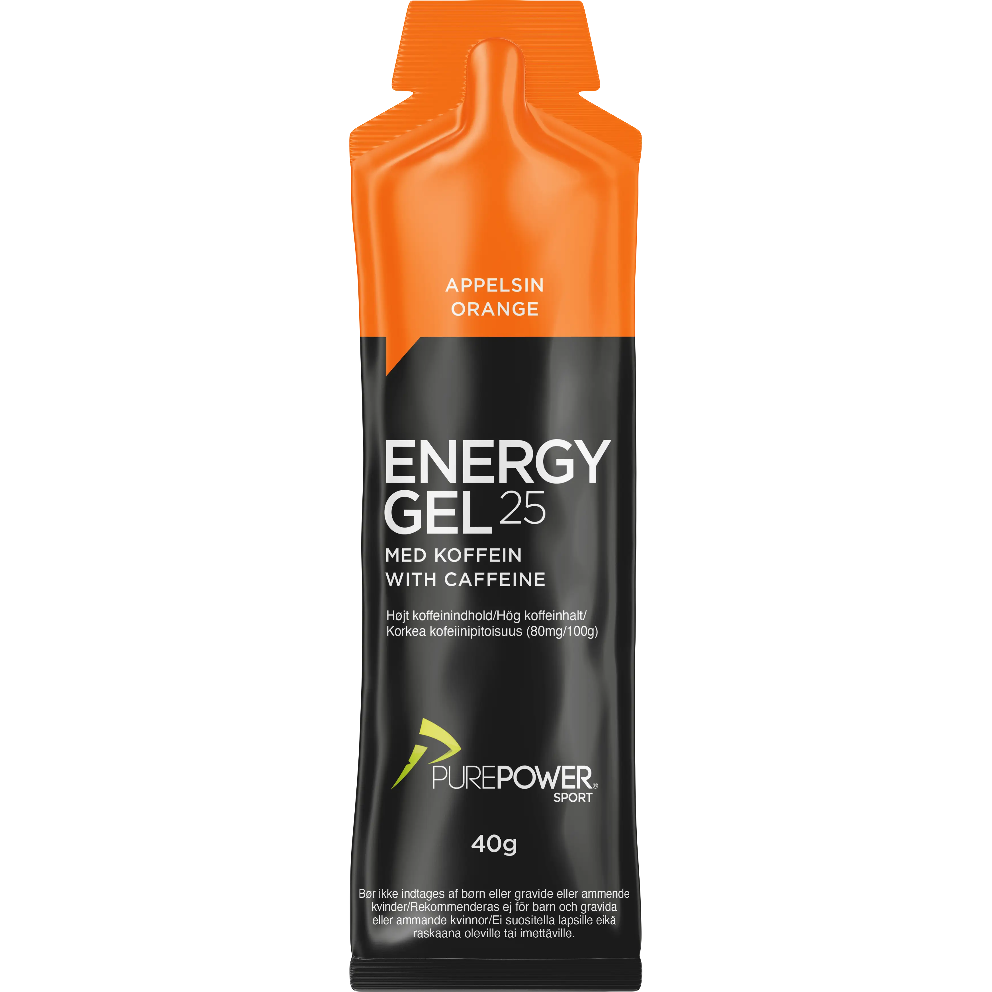 PurePower Energy Gel Koffein, Orange, 40 gram - Orange;Sort - One size - Mad og drikke