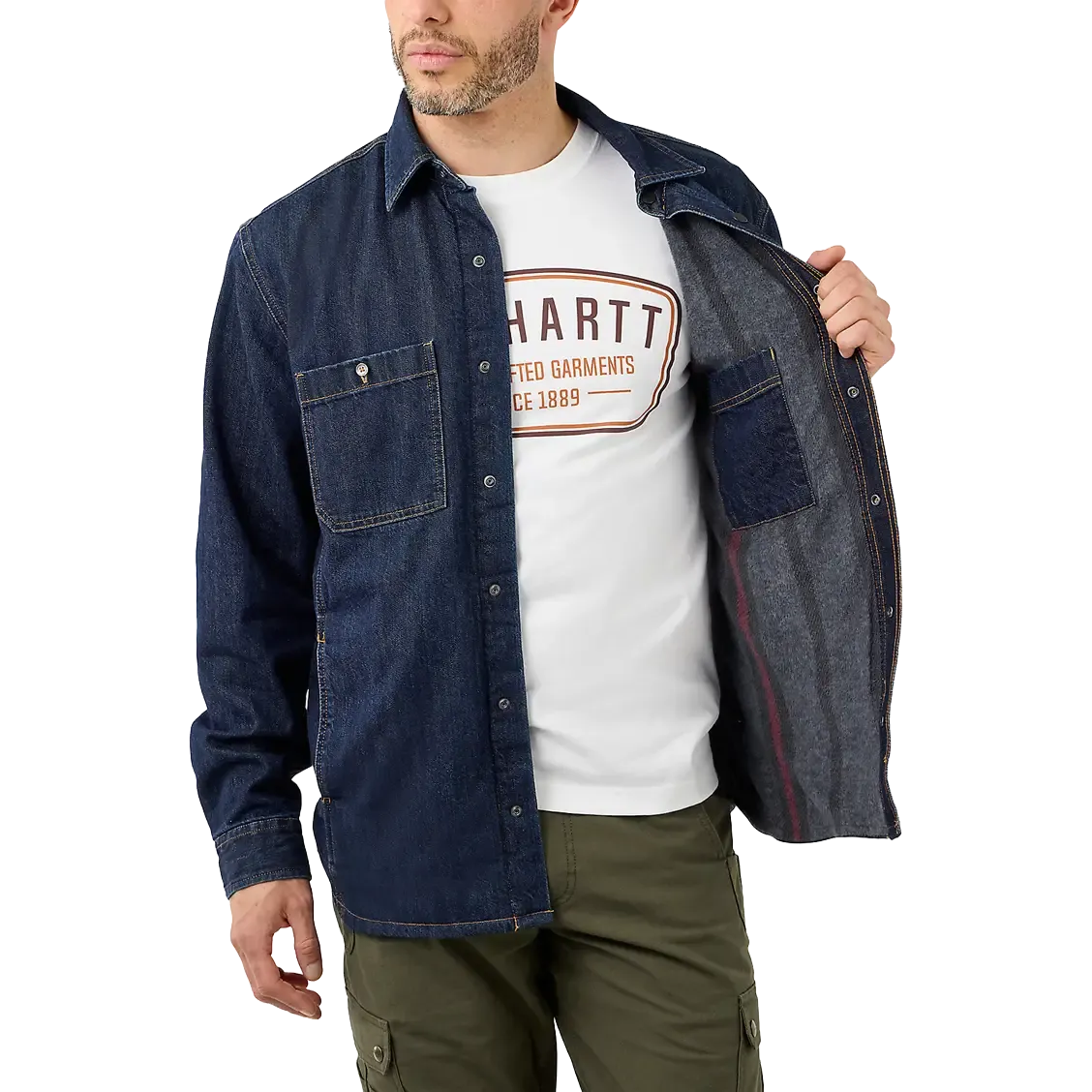 Denim Fleece Lined Snap Front Shirt Men