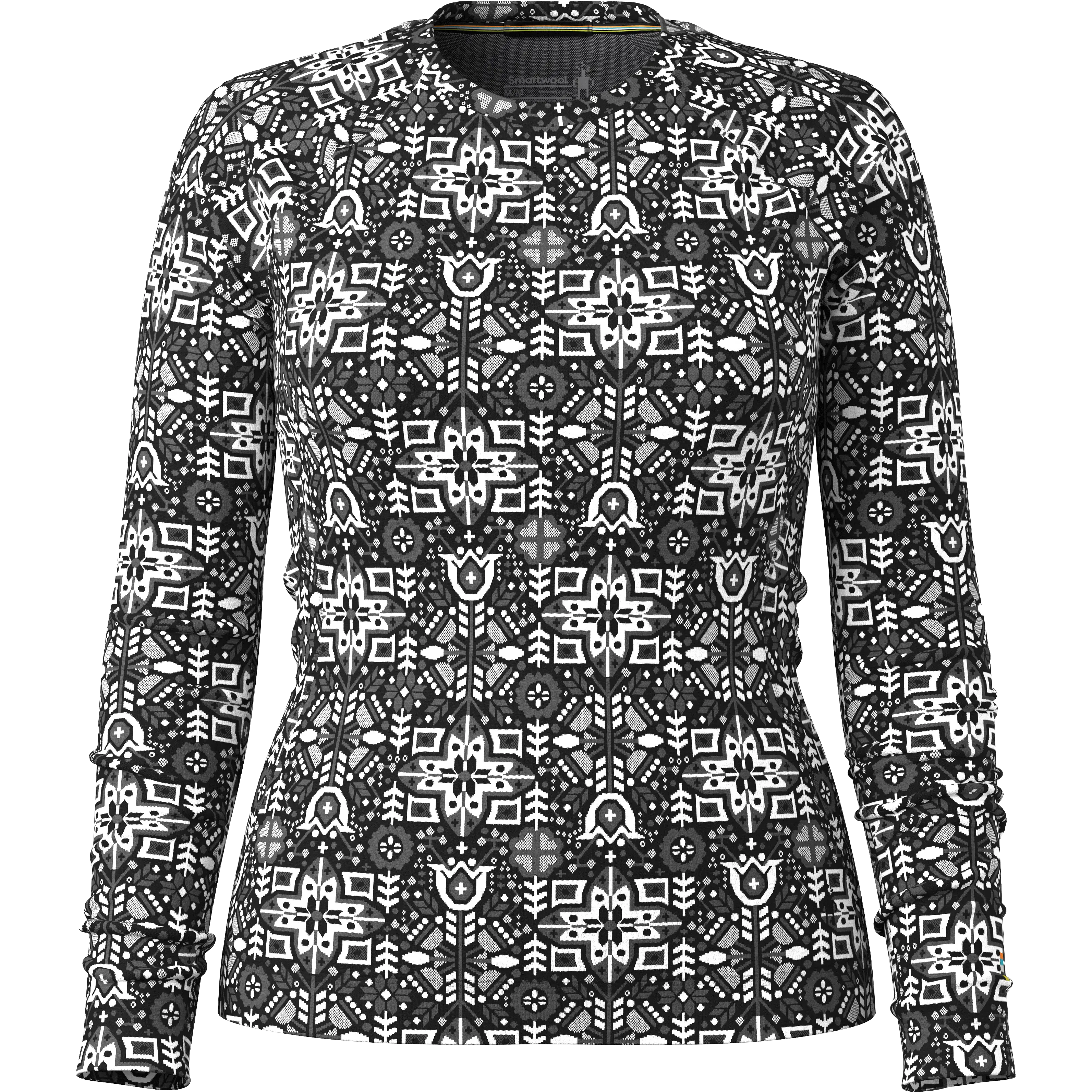 Smartwool Thermal Merino Baselayer Crew Women undertrøje - Black Deco Floral - XS - Uldundertøj