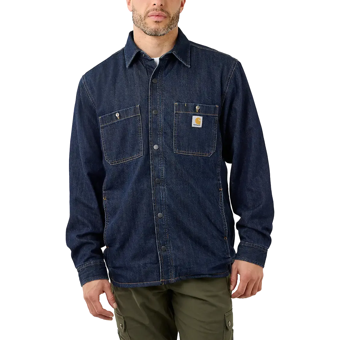 Denim Fleece Lined Snap Front Shirt Men