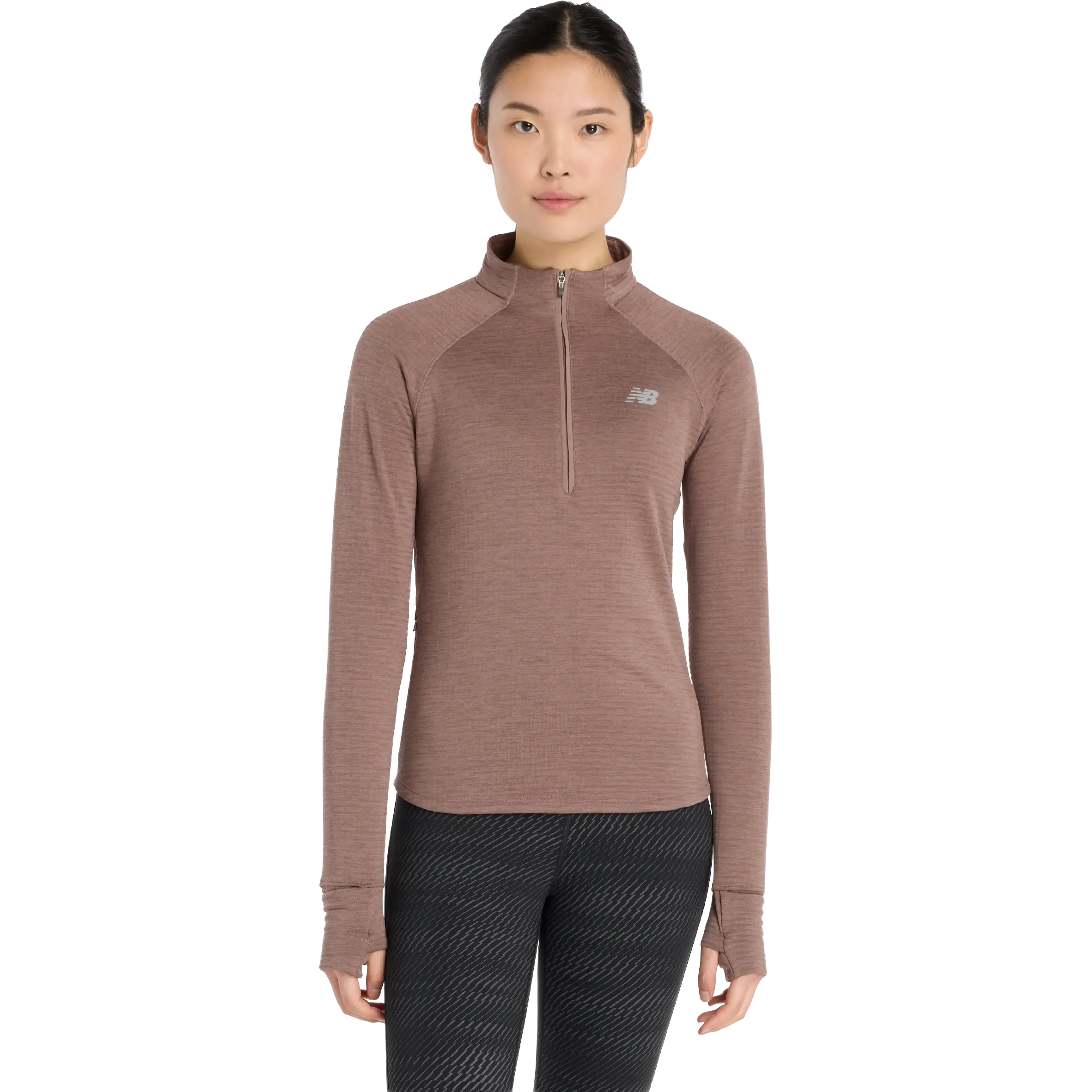 New Balance Athletics Heat Grid Half Zip Women - Earth Shadow Heather - L - Tynde trøjer
