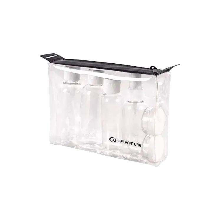 Lifeventure Flight Bottle Set gennemsigtig toilettaske med beholdere - Hvid - One size - Toiletgrej til børn