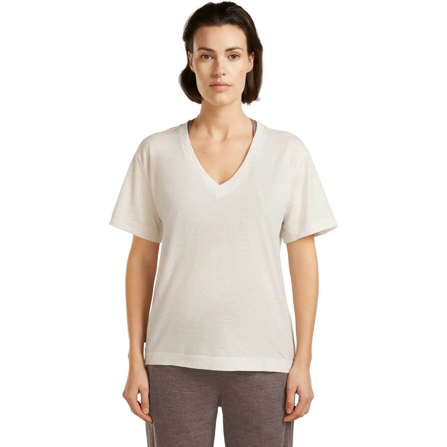 Icebreaker Tech Lite SS Relax V Neck Tee Women - Ecru Hthr - XL - Kortærmet T-shirts