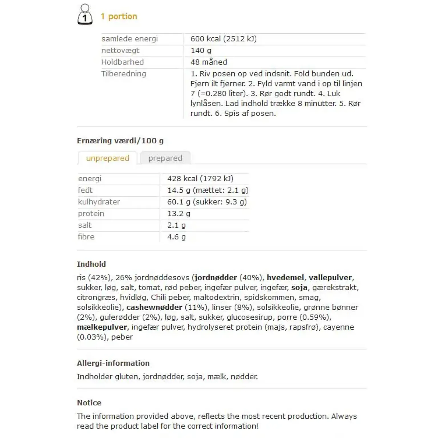 Cashew Nasi vegetarisk måltid