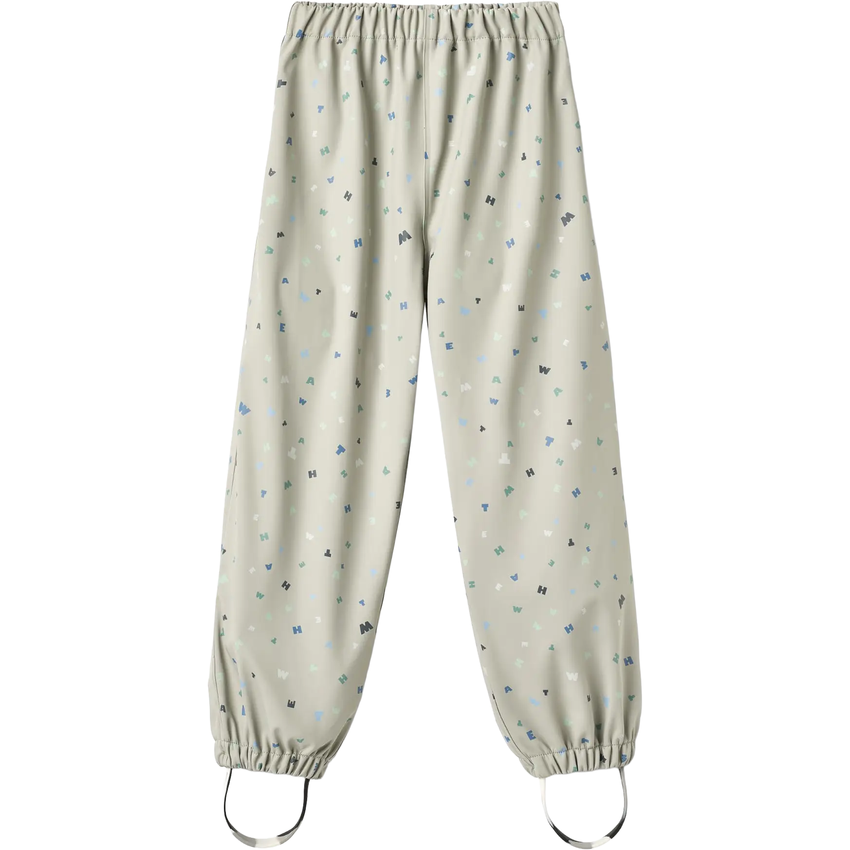 Wheat Rainwear Olo Trousers Kids Print - Light Flint Letters - 104/4y - Regnbukser til børn