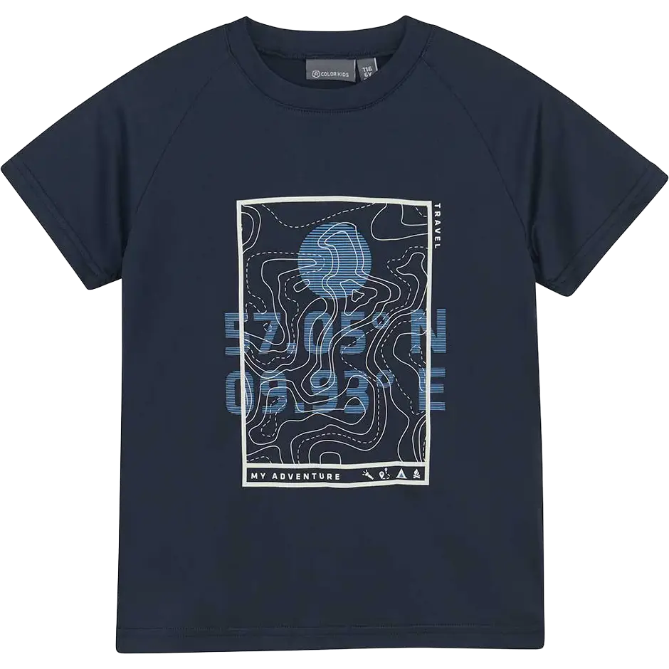 Color Kids T-shirt w. Print SS - Total Eclipse - 110 - Kortærmet T-shirts til børn