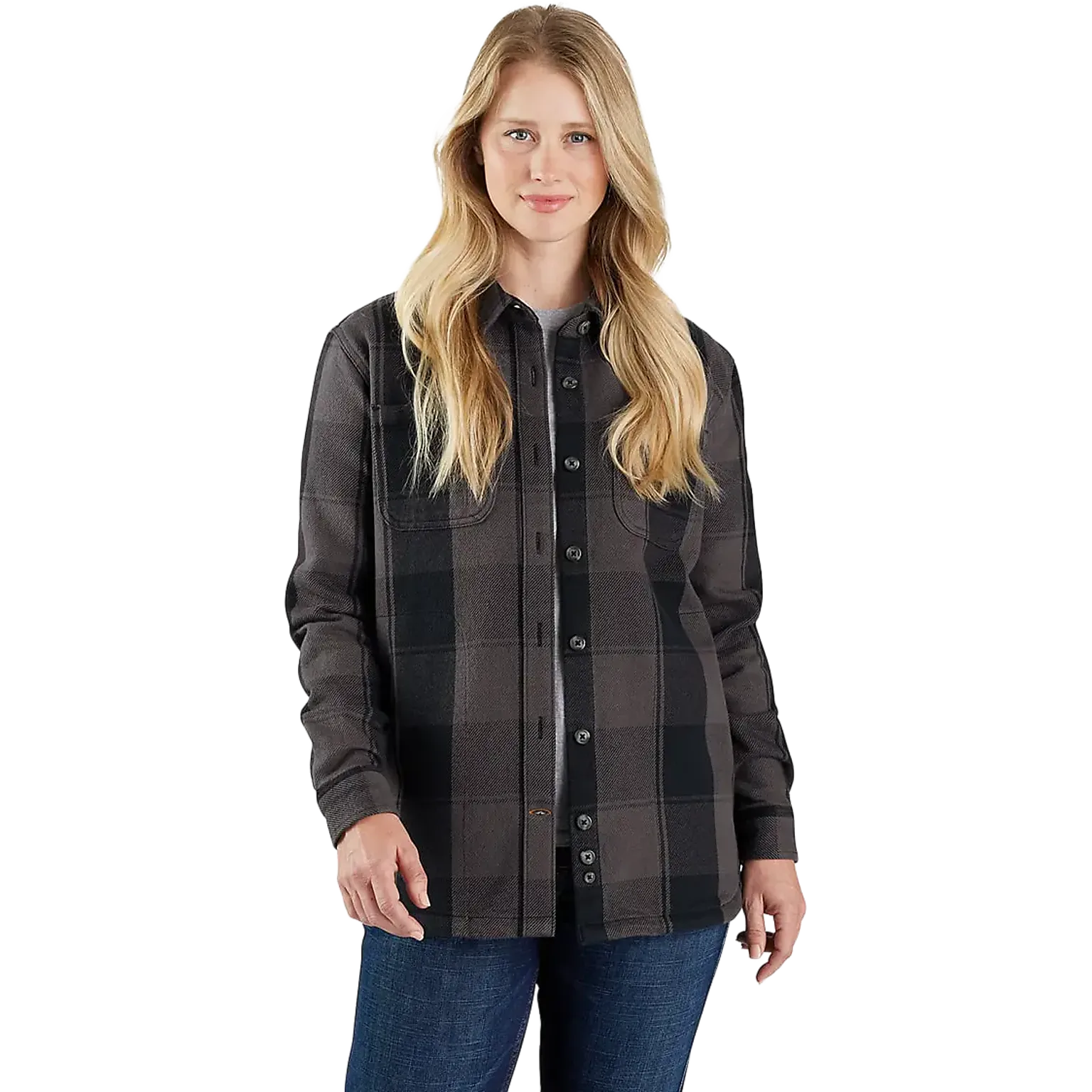 Loose Fit Twill Shirt Jacket Women Black-N04
