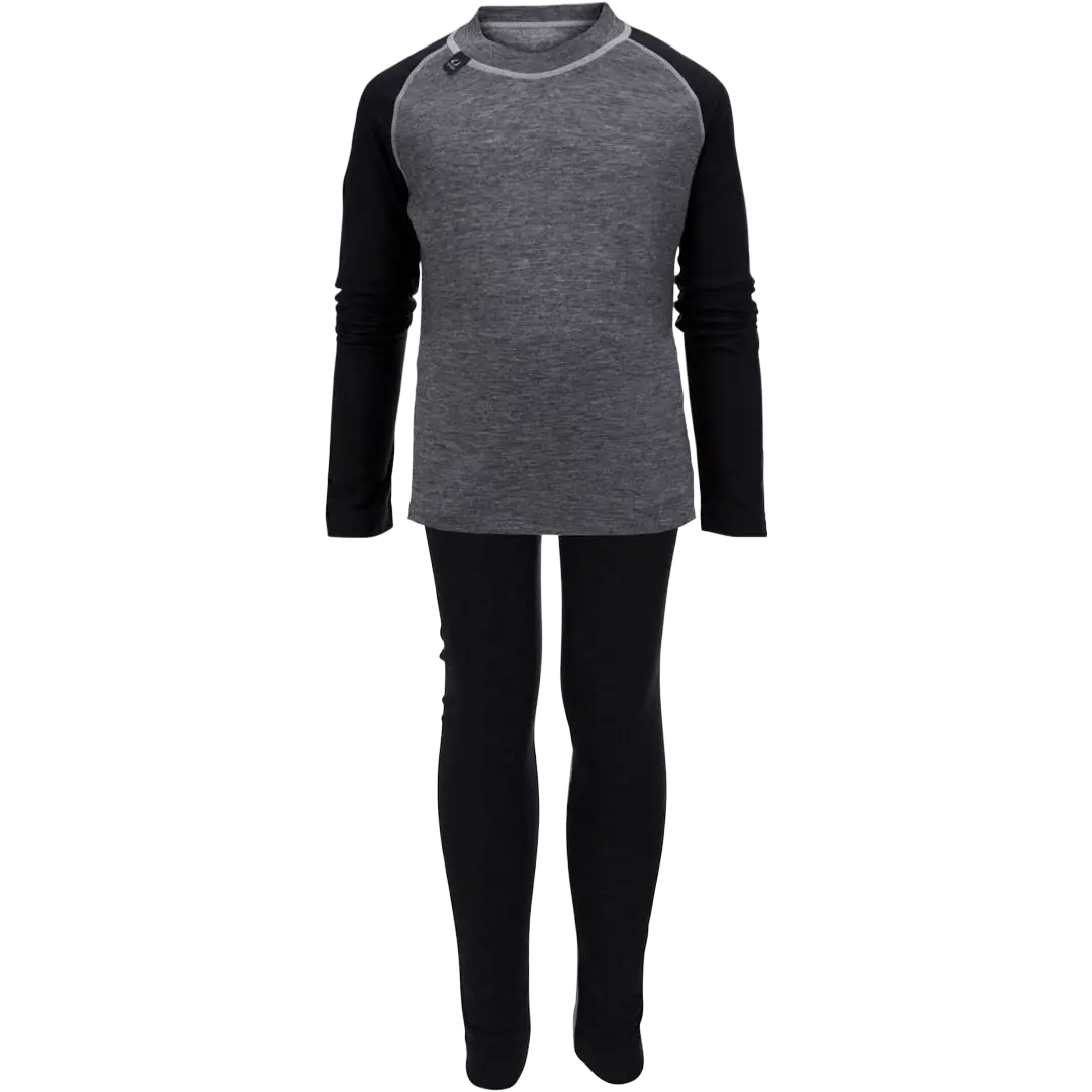 Ulvang Skare Ullsett Jr/Kids børneundertøj - Black/Charcoal Melange - 92/2Yrs - Uldundertøj til børn