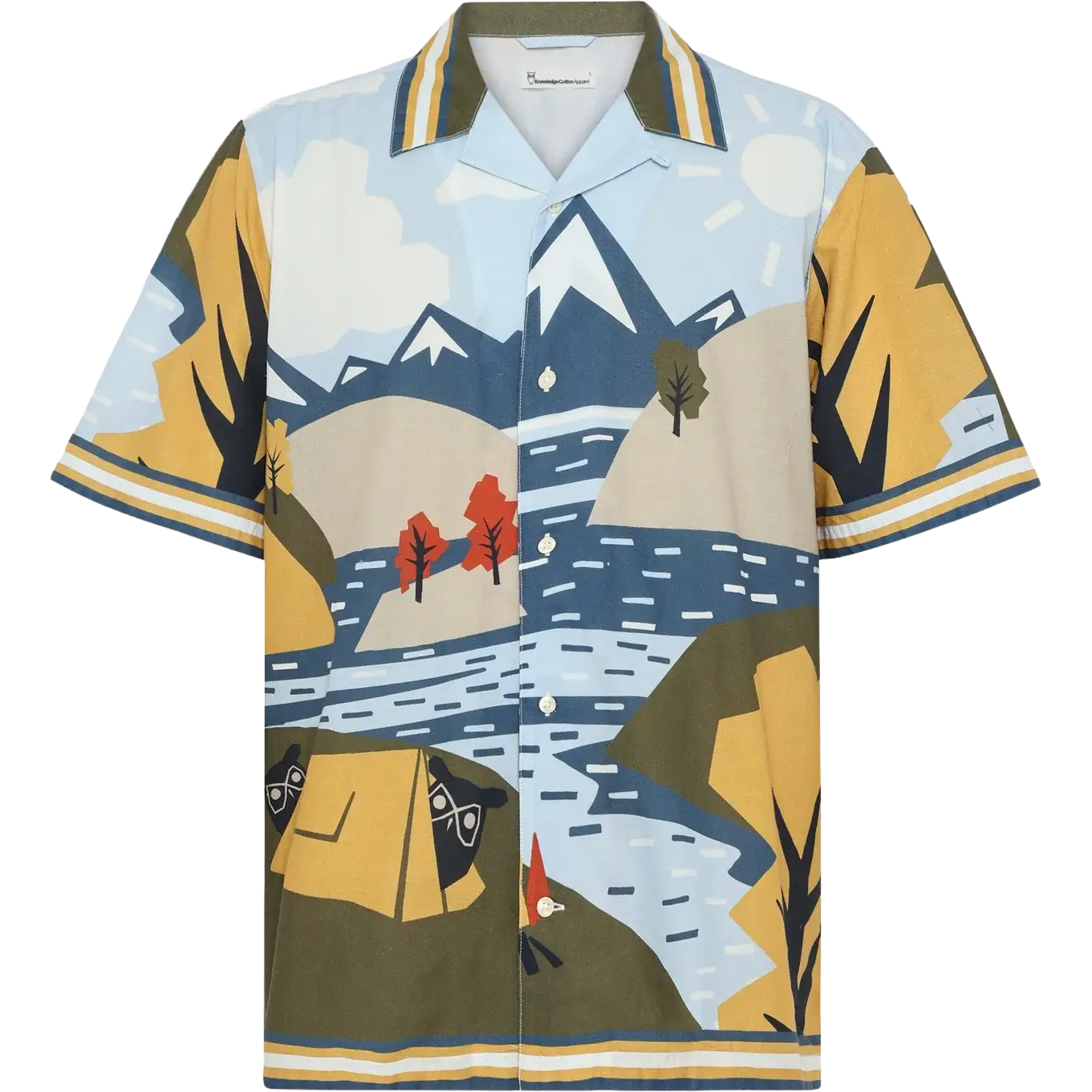 Knowledge Cotton Apparel Box Fit Short Sleeved Landscape AOP Shir - Multi Color AOP - S - Kortærmet skjorter