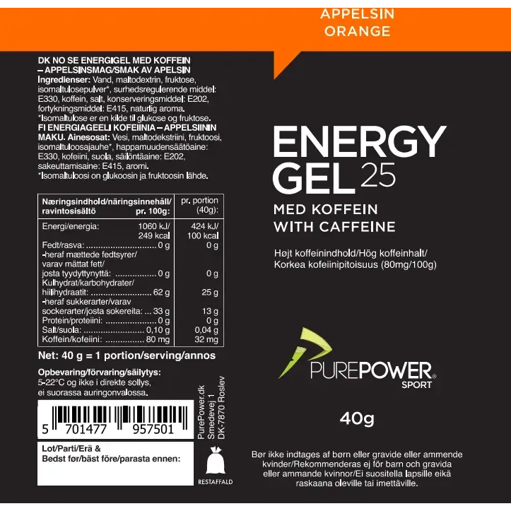 Energy Gel Koffein, Orange, 40 gram