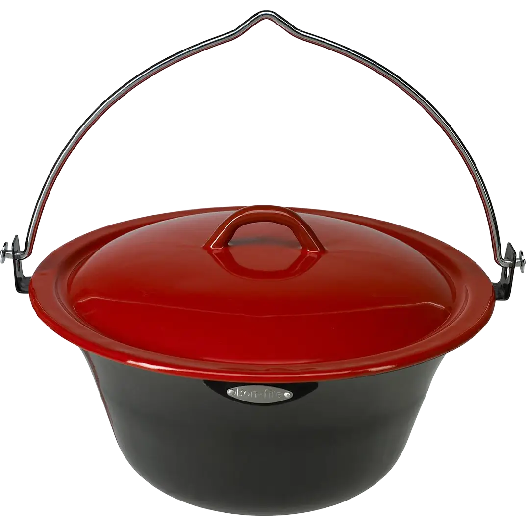 Bon-Fire Gryde m. låg emalje 6 liter - Rød/sort - One size - Udstyr til bål