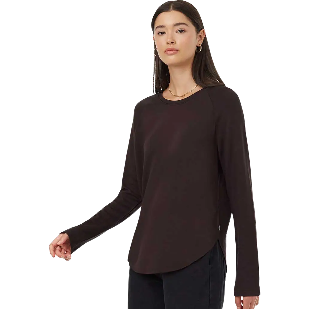 Tentree Soft Ecoterry Shirttail Crew Women trøje - Meteorite Black - XS - Langærmet T-shirts