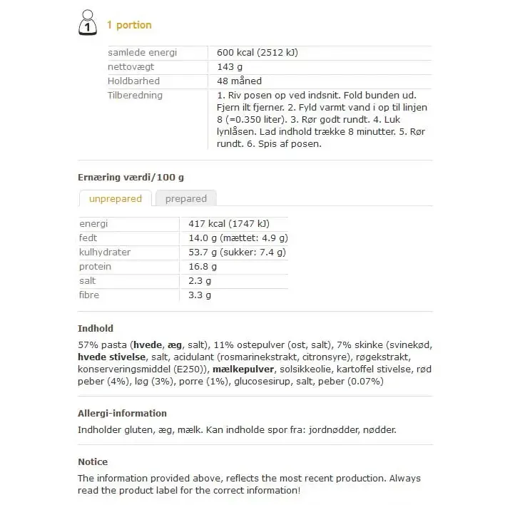 Pasta Carbonara måltid