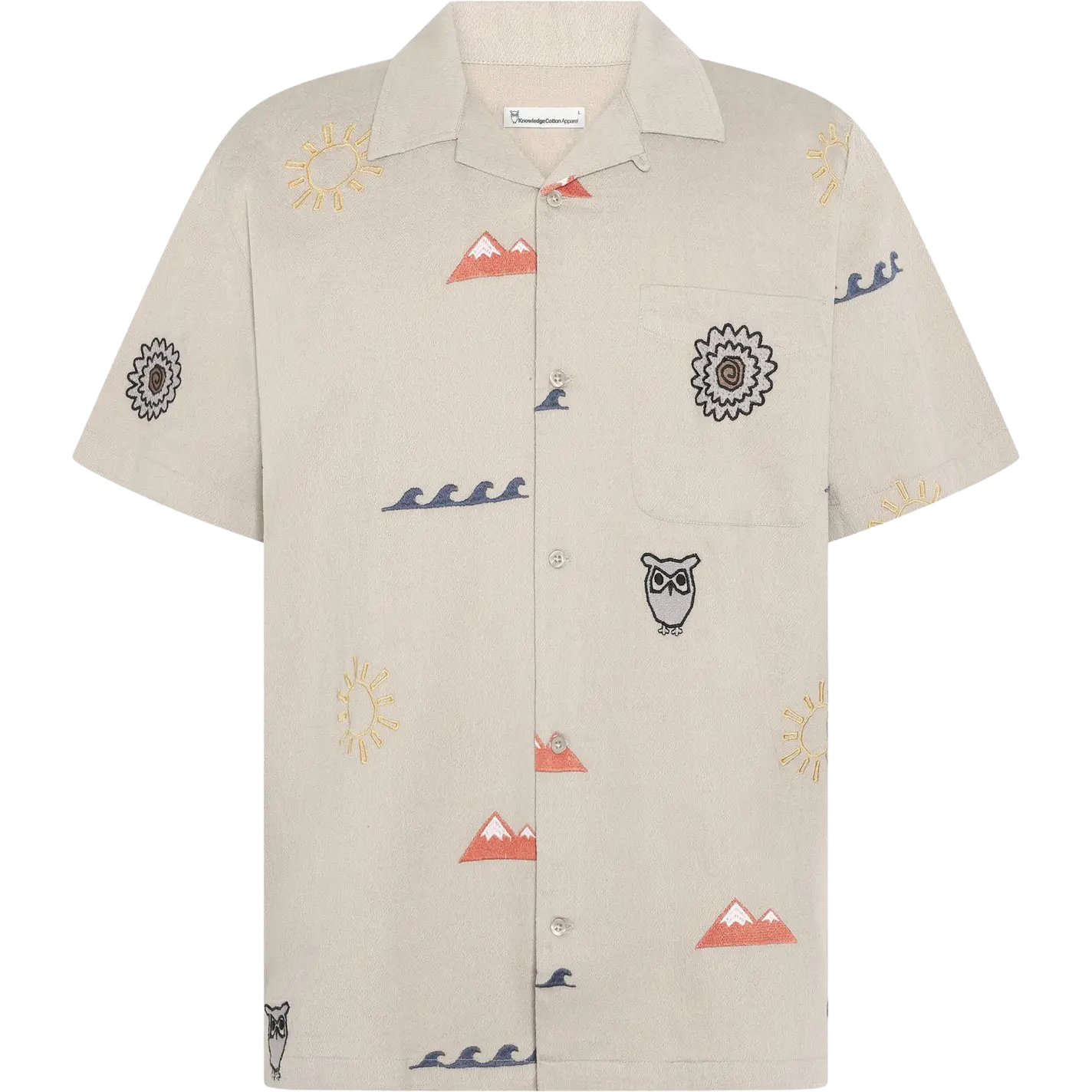 Knowledge Cotton Apparel Embroidery Shirt Men - Light Feather Gray - L - Kortærmet skjorter