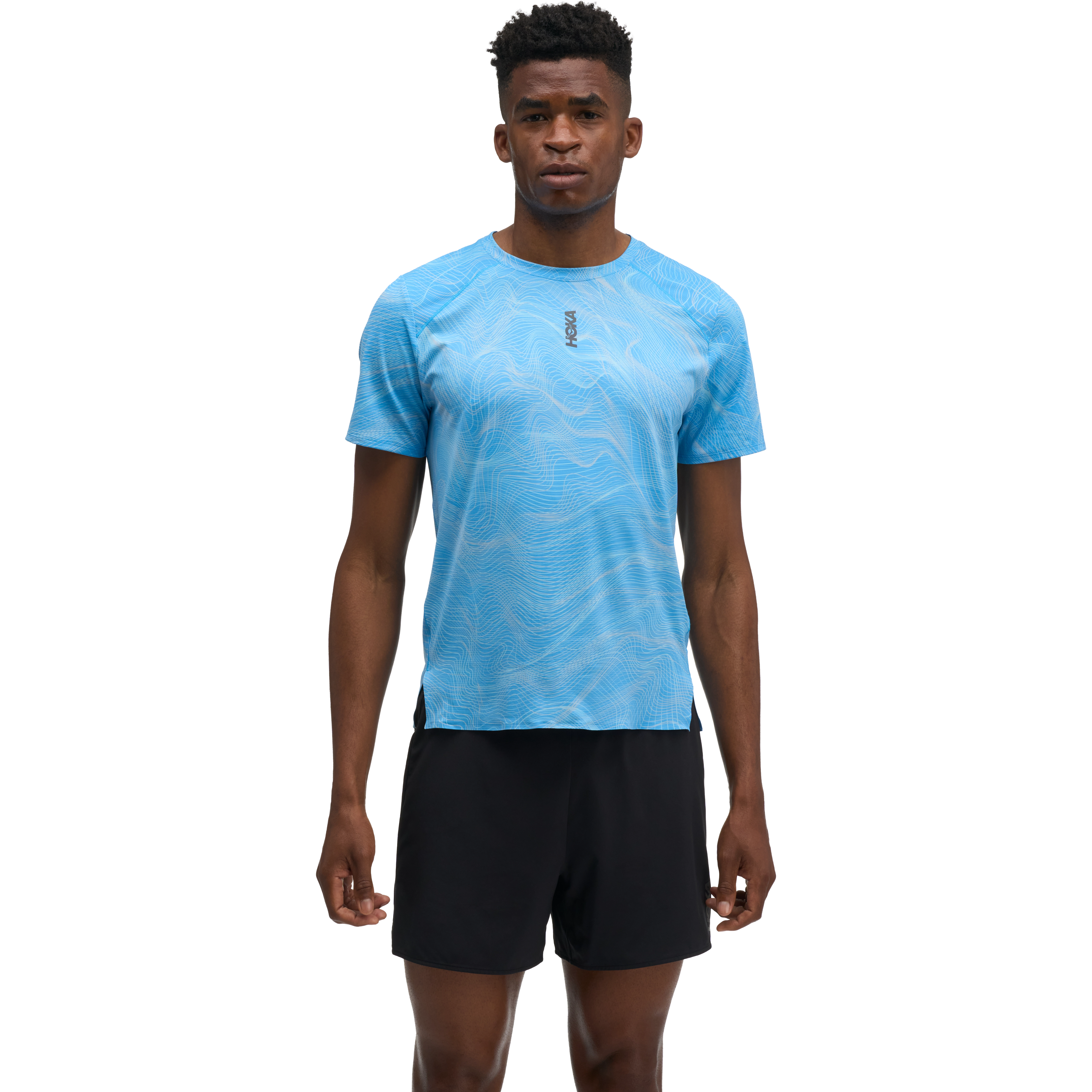 HOKA One One EveryRun SS CLF PRT - Mineral Blue Prt - L - Løbe t-shirt