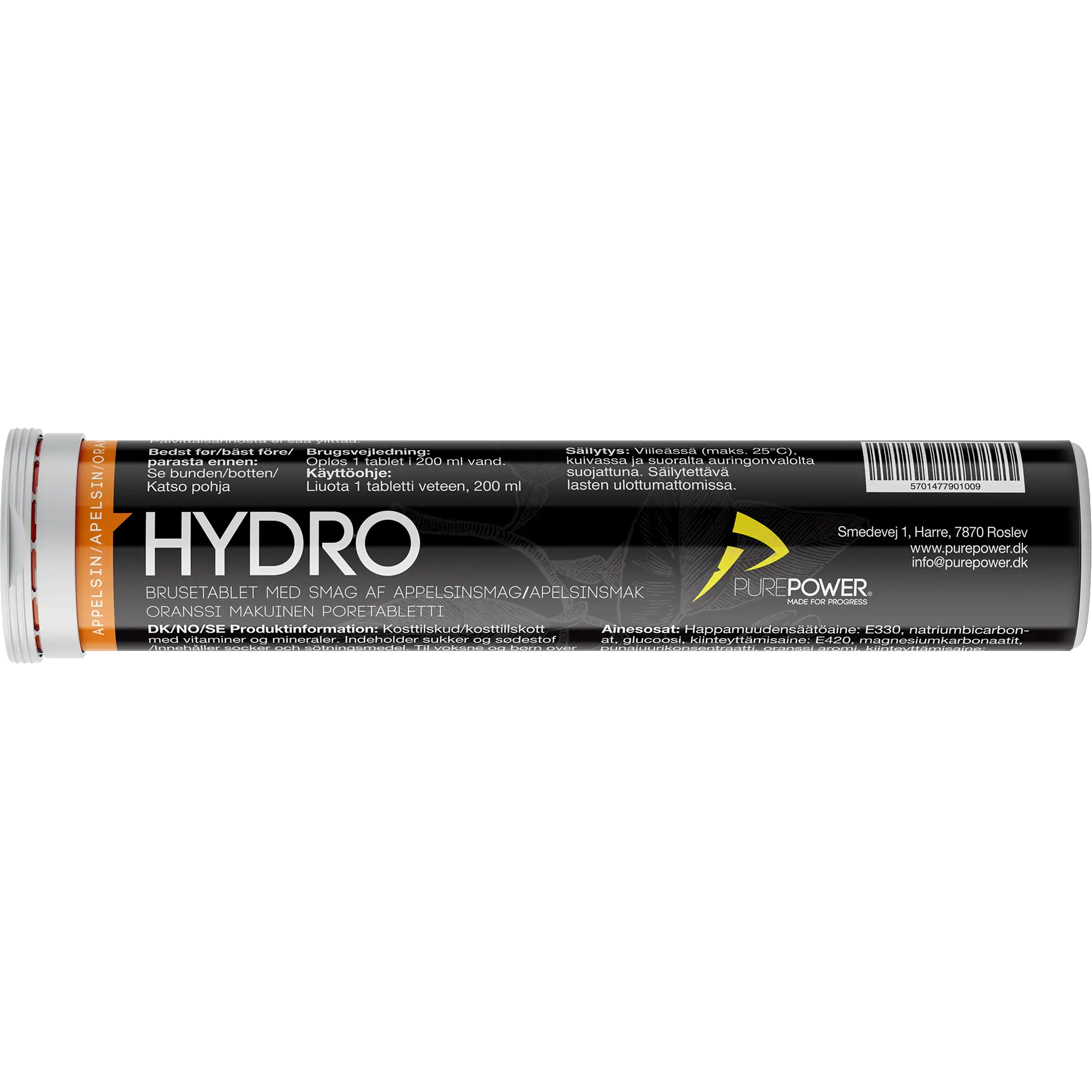 PurePower Hydro Appelsin 20x4 gram brusetabletter - Sort - One size - Mad og drikke