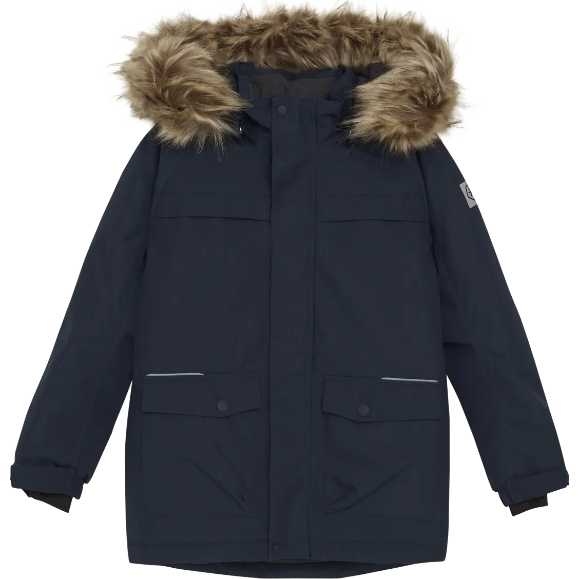 Color Kids Parka w. Fake Fur - Total Eclipse - 140 - Vinterjakker til børn
