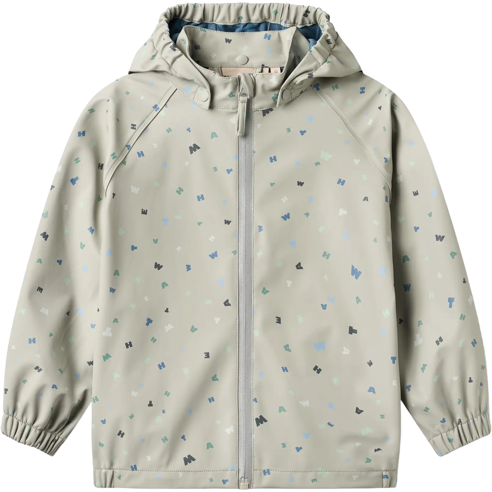 Wheat Rainwear Chardy Jacket Kids Print - Light Flint Letters - 128/8y - Regnjakker til børn