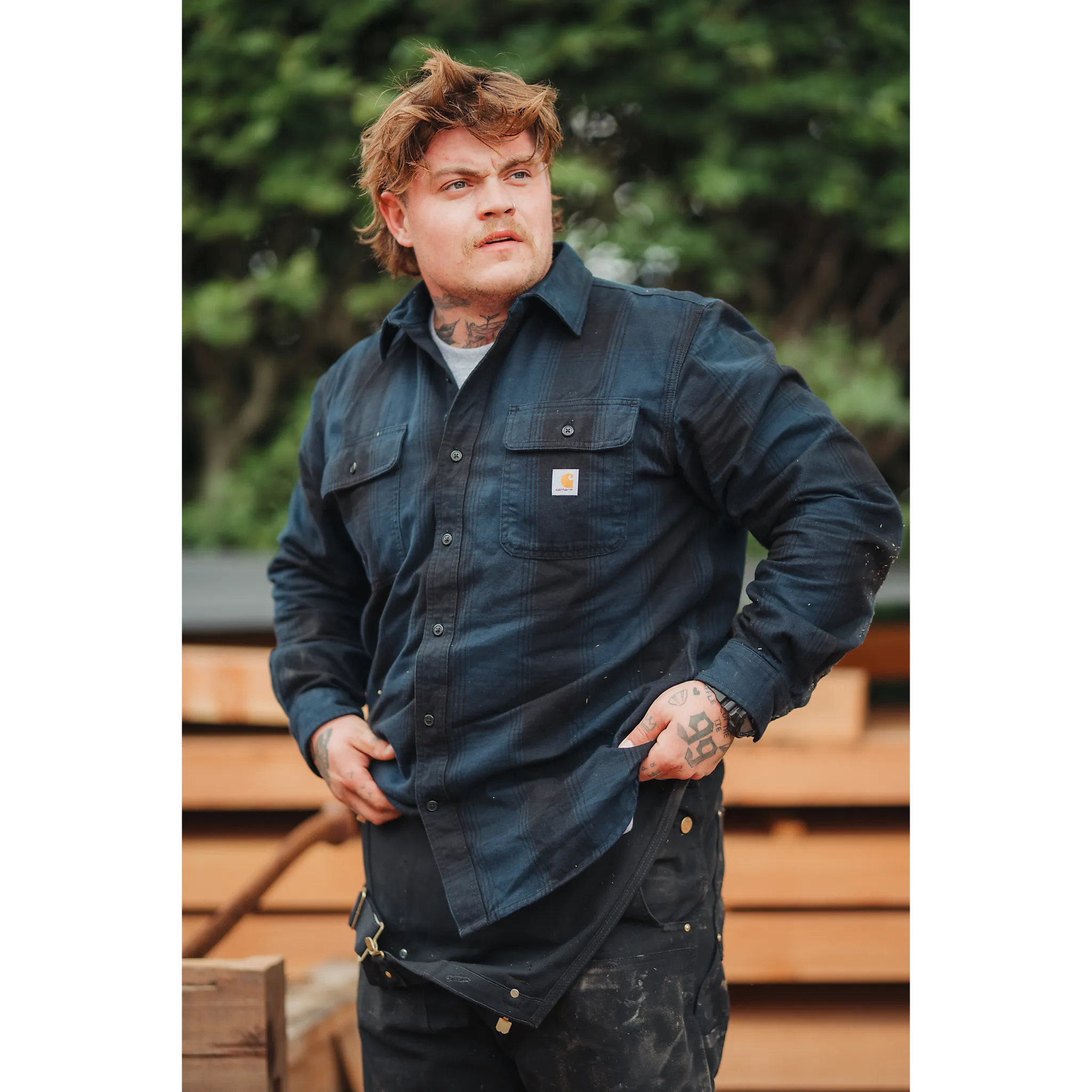 Long-Sleeve Plaid Shirt Heavyweight Men