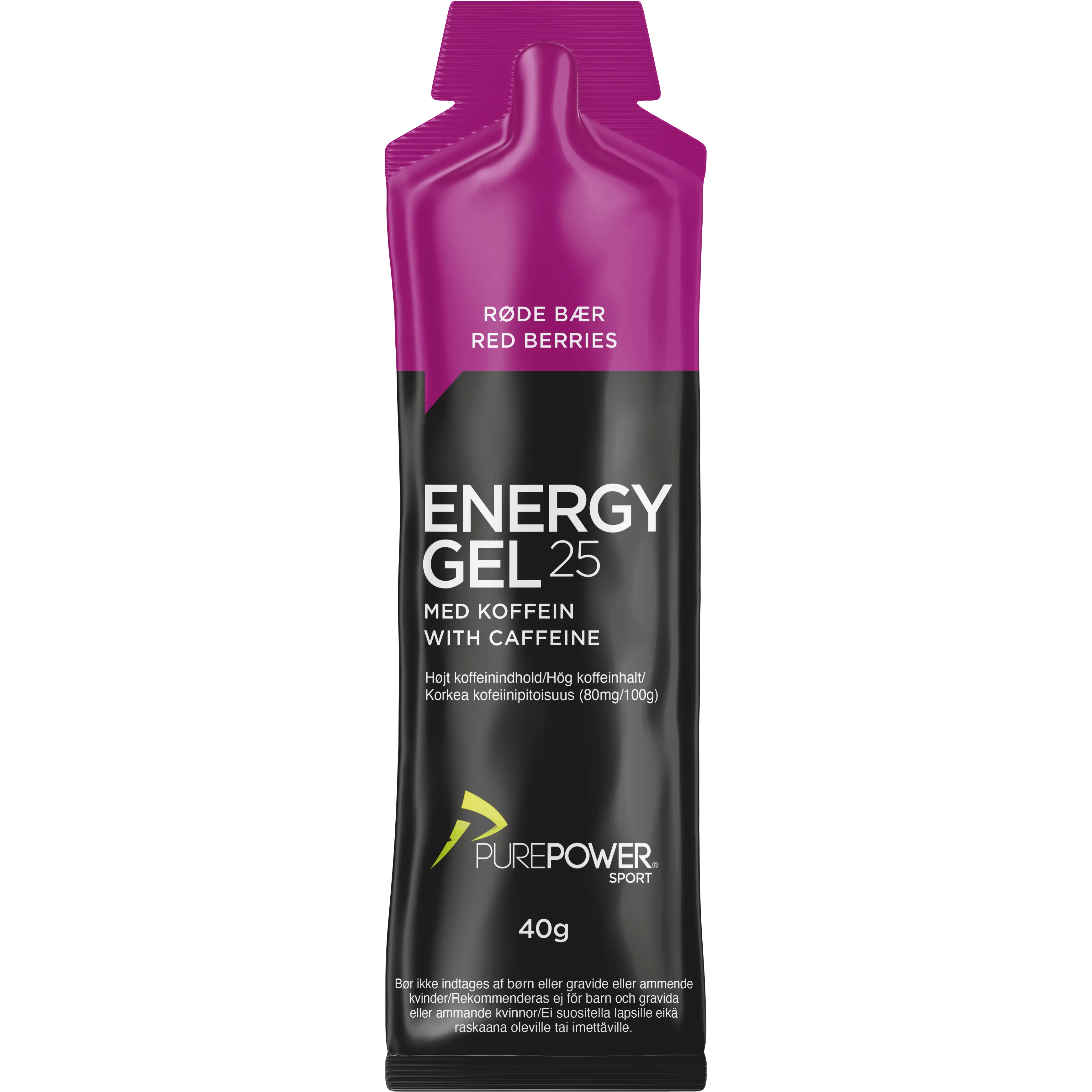 PurePower Energy Gel Koffein, Røde Bær, 40 gram - Lilla;Sort - One size - Mad og drikke