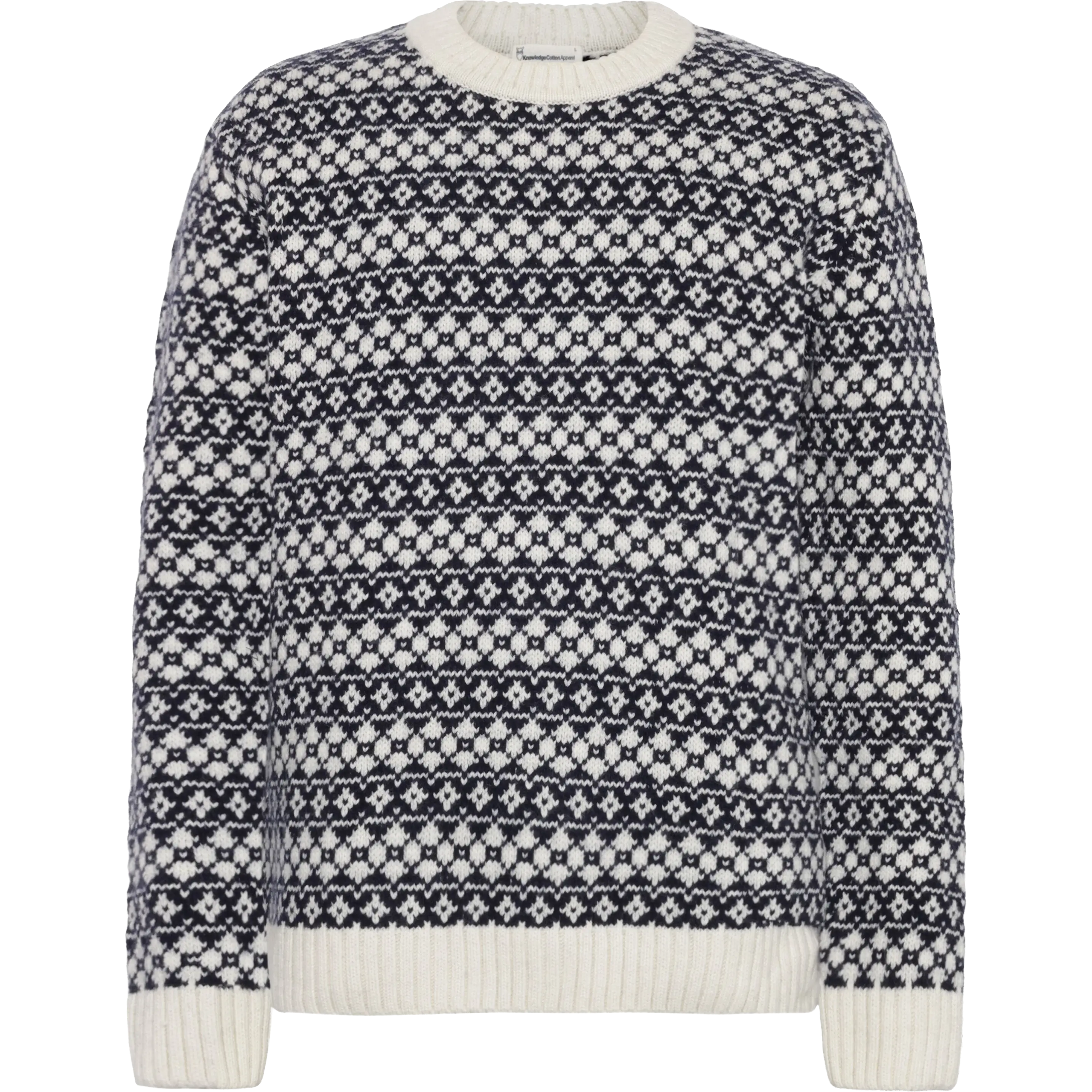 Knowledge Cotton Apparel Lambswool Crew Neck Knit Rws Men - Blue stripe - L - Uldtrøjer