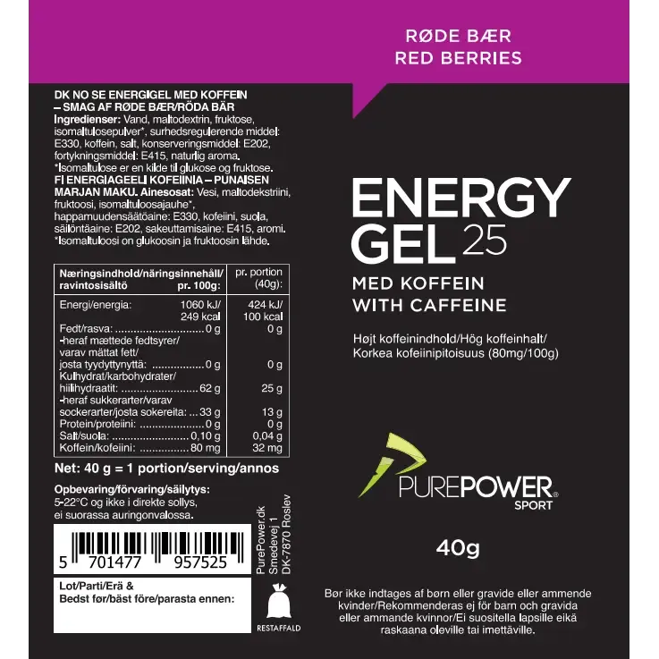 Energy Gel Koffein, Røde Bær, 40 gram