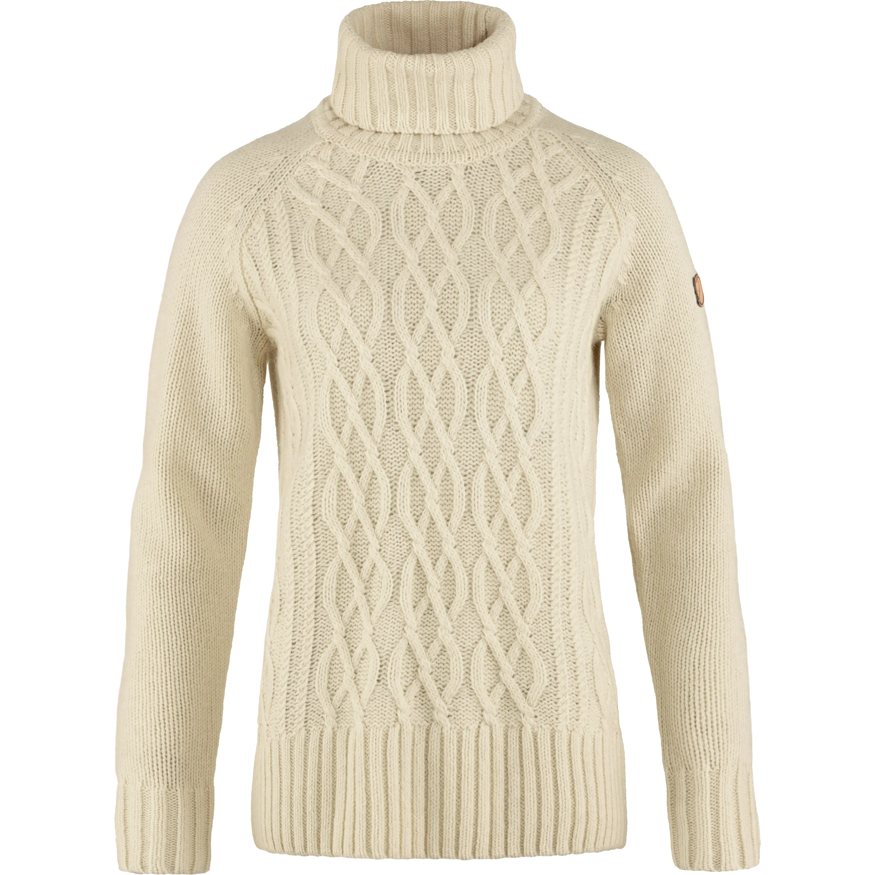 Fjällräven Övik Cable Knit Roller Neck Women uldsweater - Chalk White - M - Striktrøjer