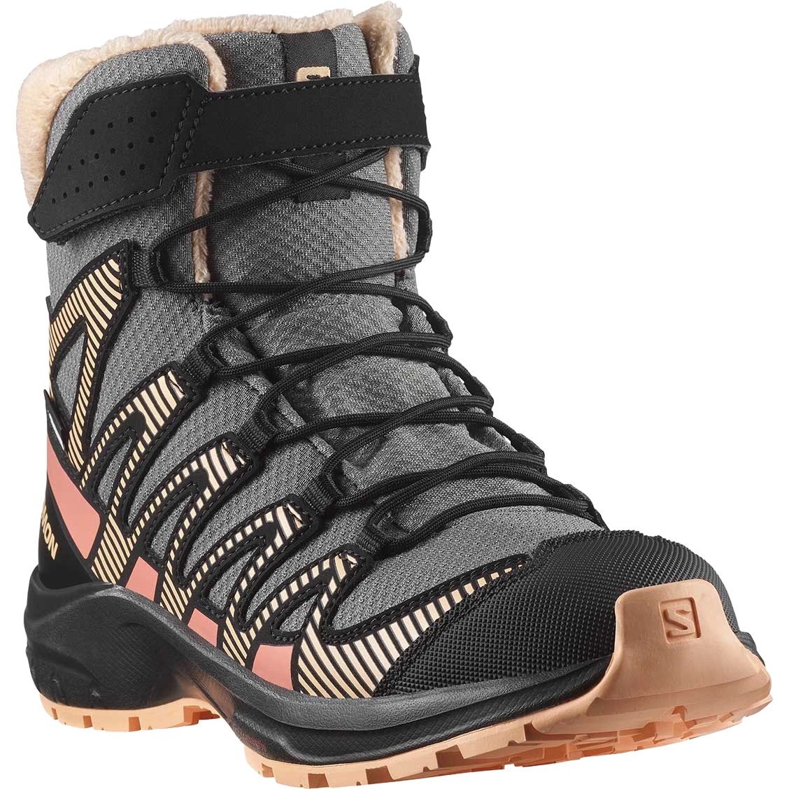 Salomon XA Pro V8 Winter CSWP Junior vinterstøvle - Pewter/Black/Peach Fuzz - 31 - Vinterstøvler til børn