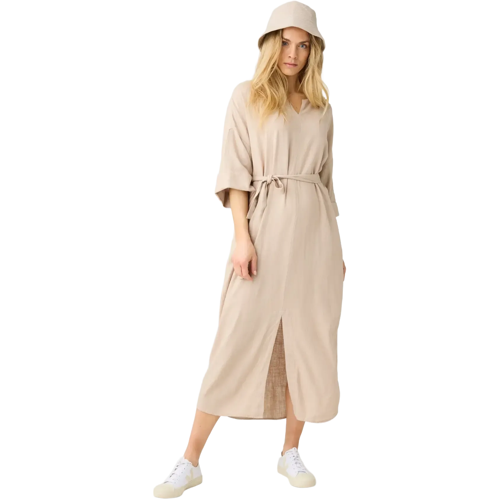 Linen-Mix V-Neck Dress Women
