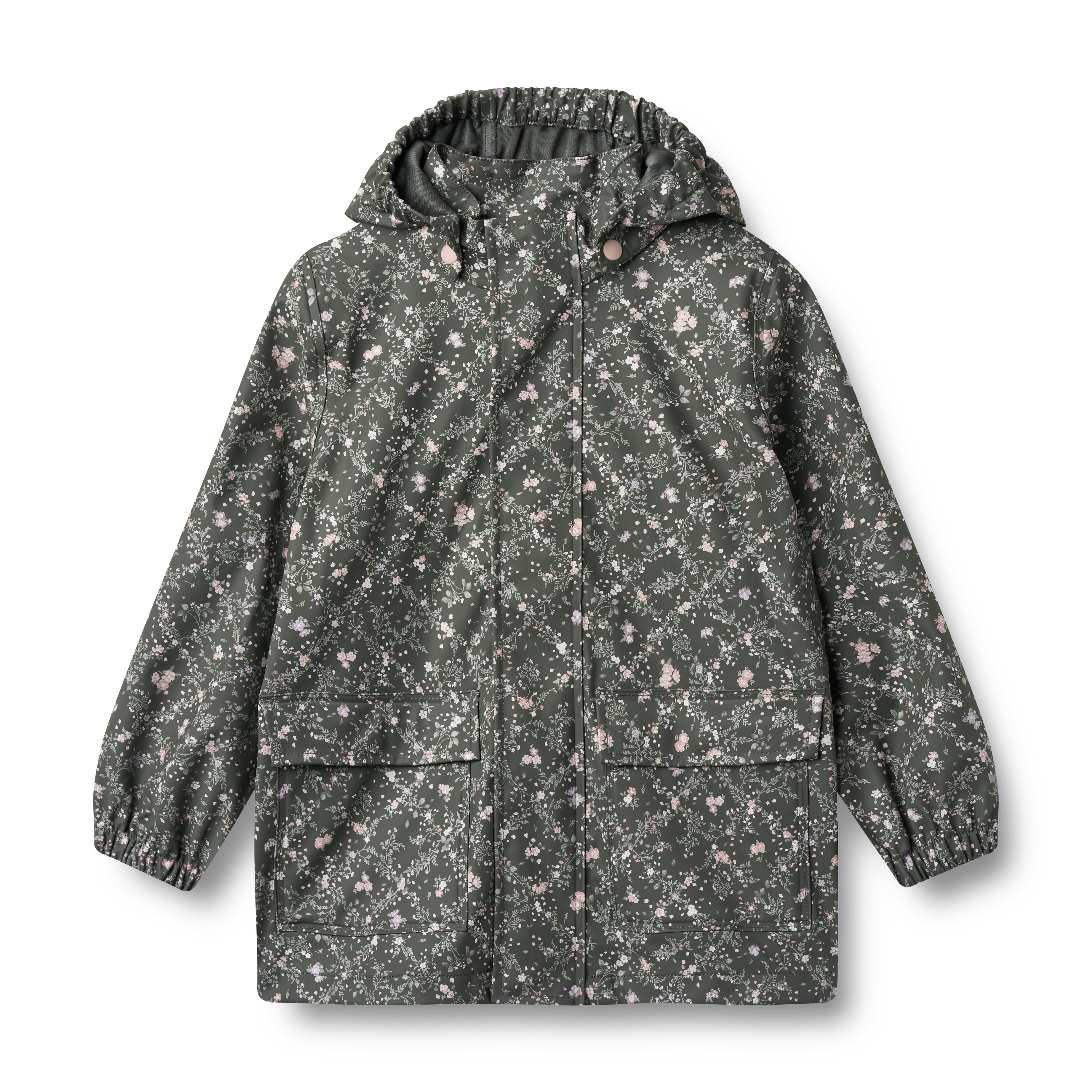 Wheat Rainwear Ollo Jacket Kids regnjakke - Forest Lake Checked Flowers - 128/8y - Regnjakker til børn