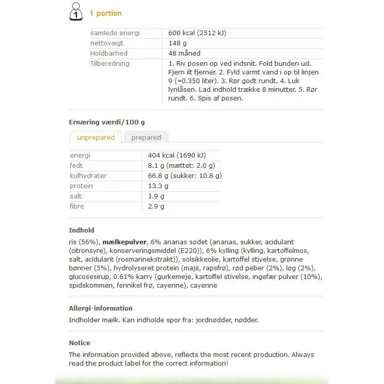 Chicken Curry måltid