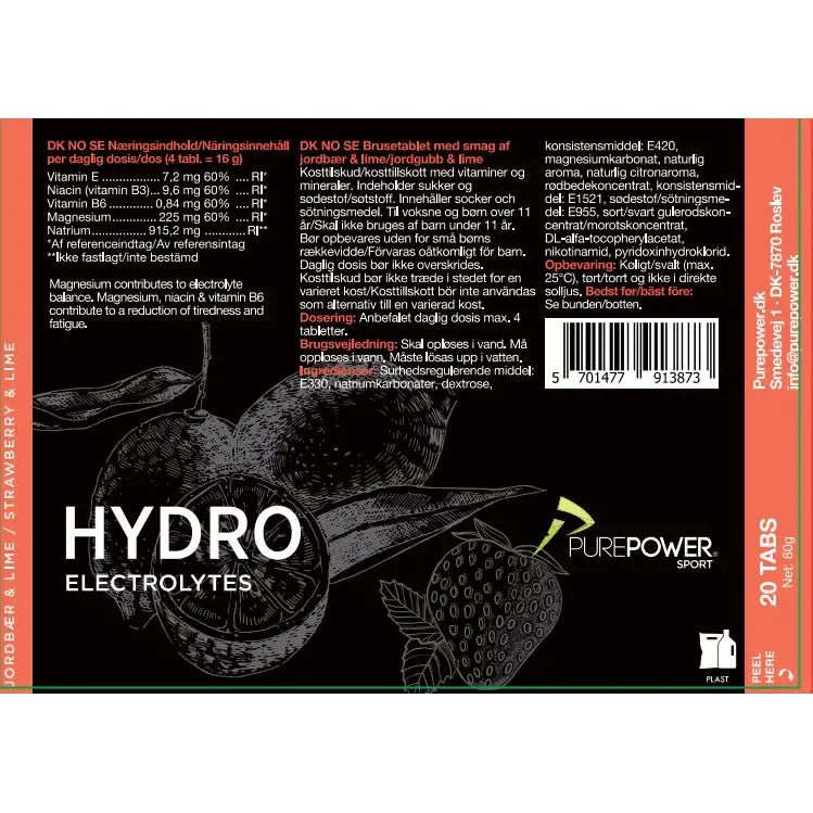 Hydro Jordbær & Lime brusetabletter 20 stk.