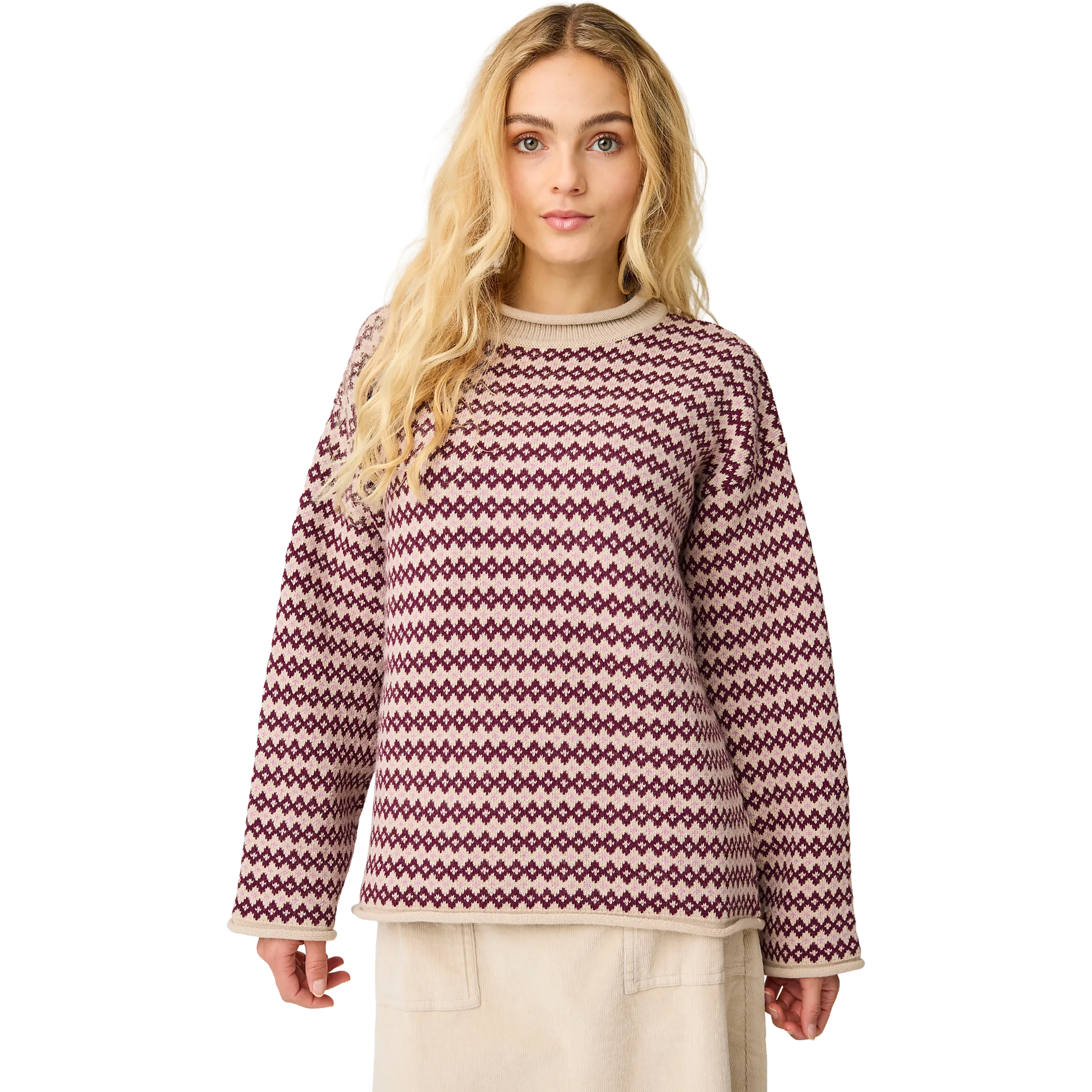 Lambswool Jacquard Roll-Edge Sweater Wom