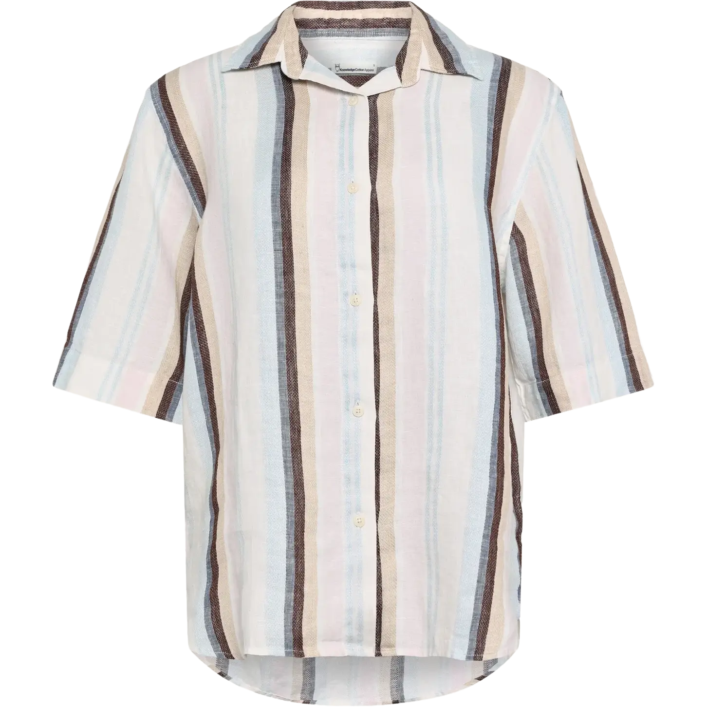 Knowledge Cotton Apparel Short Sleeved Multi Stripe Shirt Women - Multi Color Stripe - M - Kortærmet skjorter