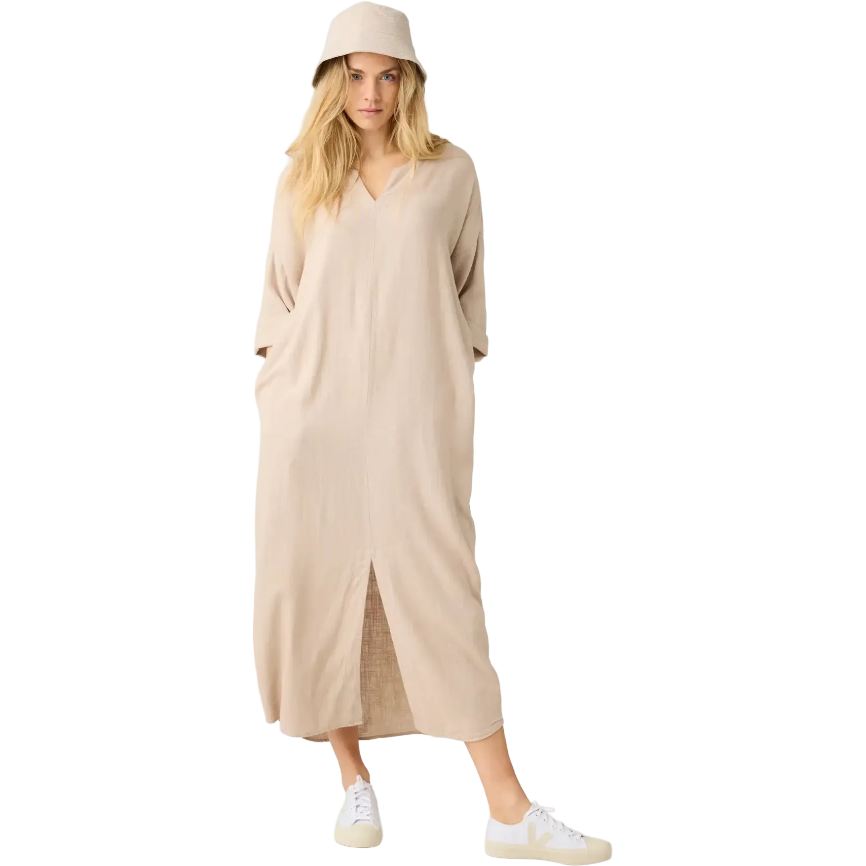 Linen-Mix V-Neck Dress Women